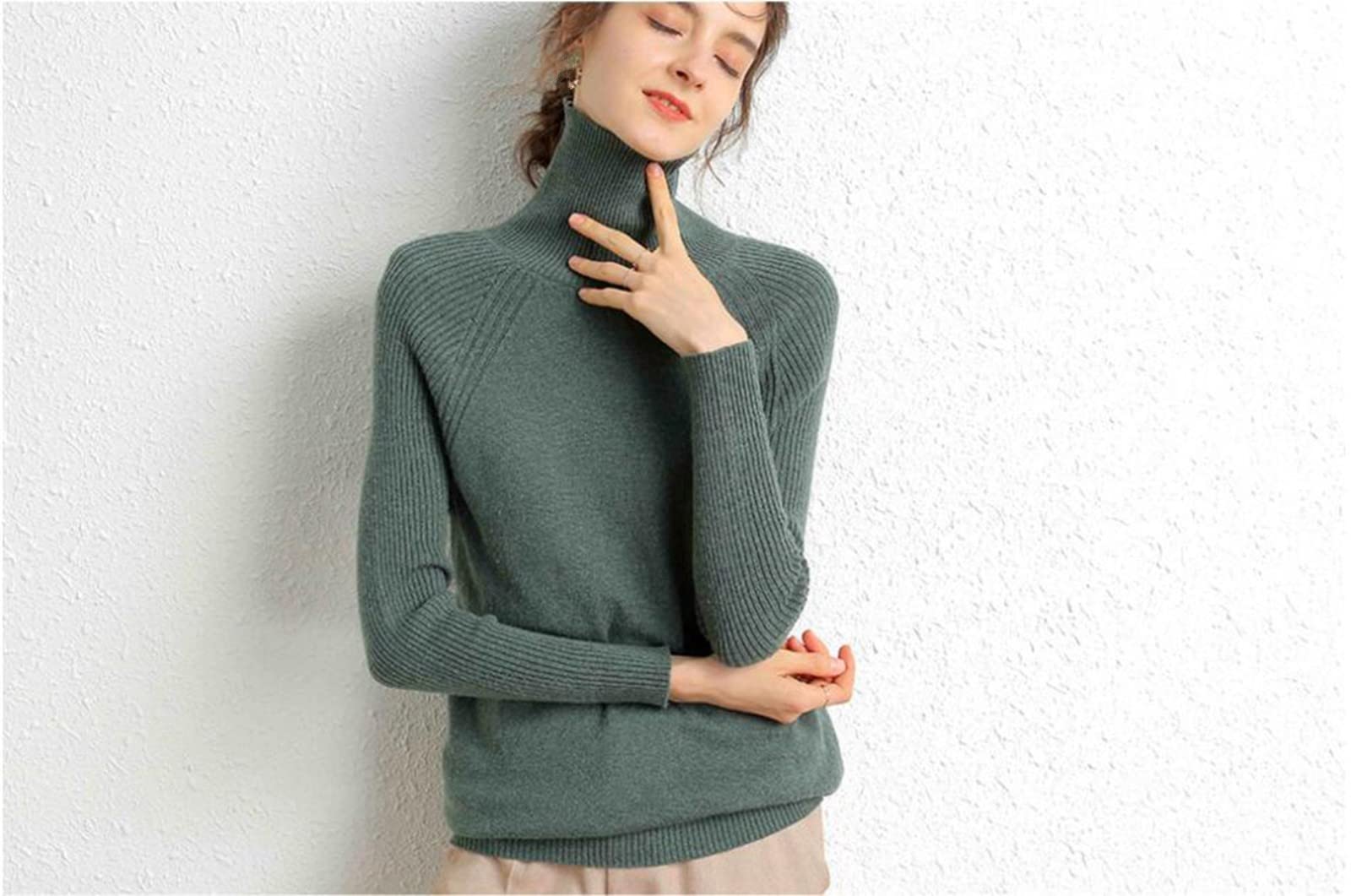 Suéter para Mujer,Señoras Elegantes Suéter De Cuello Alto 100% Cachemir Moda Color Sólido Tejido De Punto Delgado Suéter Delgado Otoño E Invierno Estiramiento Suéter De Calle Informal De Man