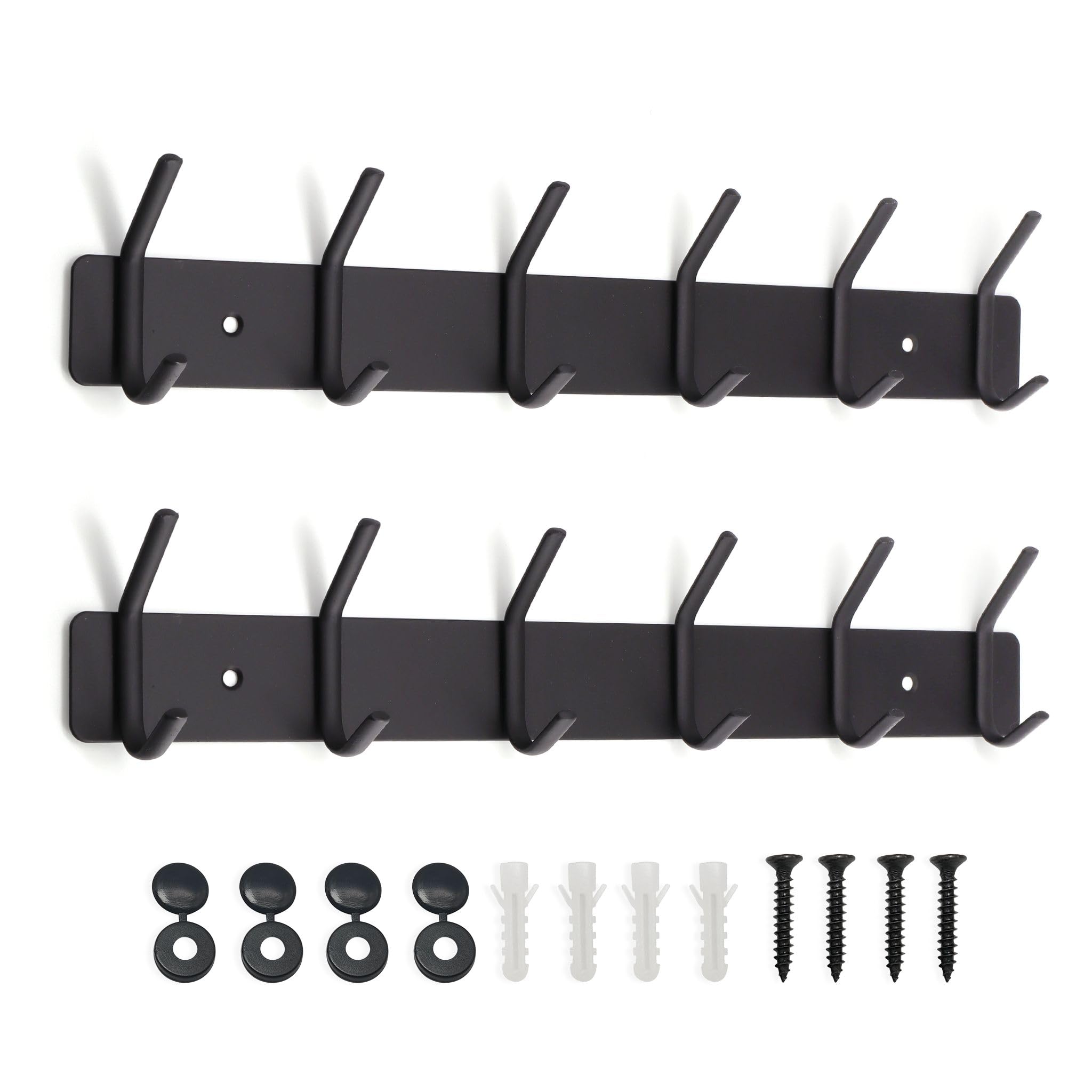 AJLTPA Black Coat Hooks Wall Mounted, 2 Pack Heavy Duty Coat Hooks with 6 Double Hooks, Wall & Wall Mounted Coat Rack for Hanging Coats, Bags, Towels in Hallway, Bedroom, Bathroom, Kitchen
