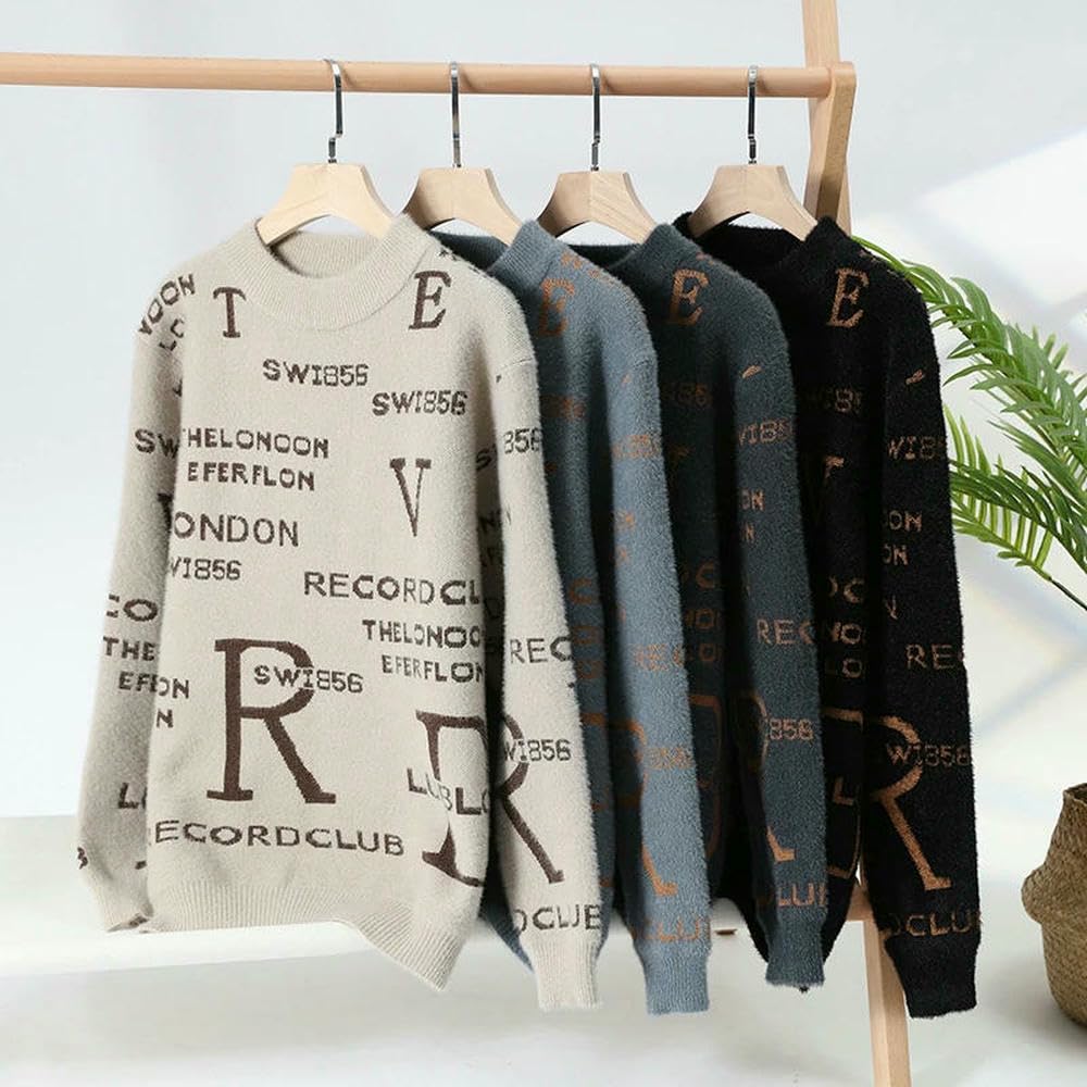 ZBDP modny sweter z literą męski sweter okrągły dekolt slim fit swetry dzianina ciepły zimowy styl codzienne ubrania męskie