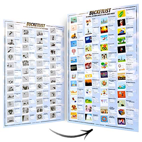 Bucketlist Map Poster Rubbelkarte - 50 Dinge, die man im Leben einfach getan haben muss - Rubbelposter Bucketliste Scratch Poster