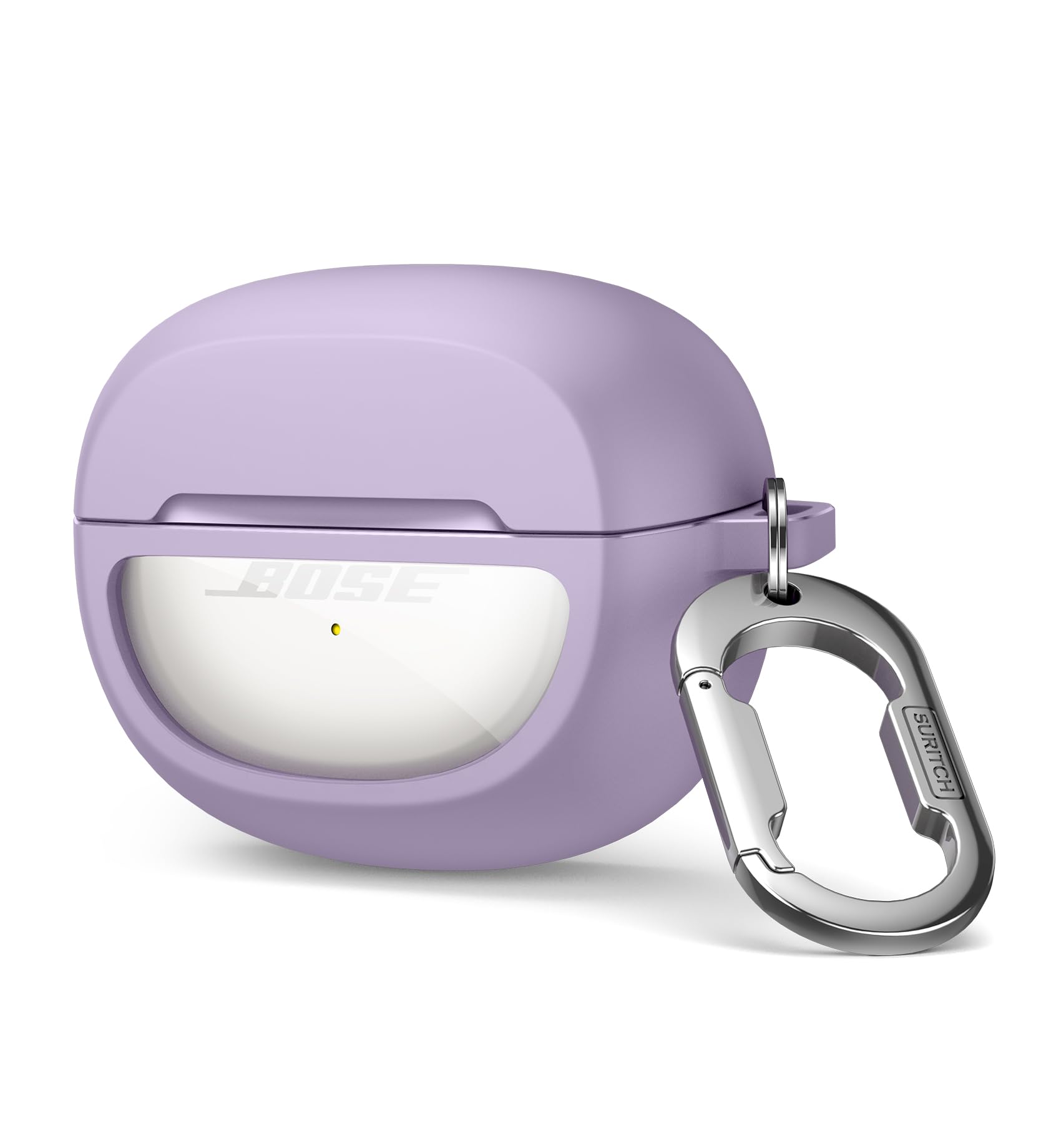 SURITCH Case for Bose Ultra Open Earbuds (2024), Shockproof TPU Protective Case with Carabiner and Keyring and Window with Transparent Logo (Purple)