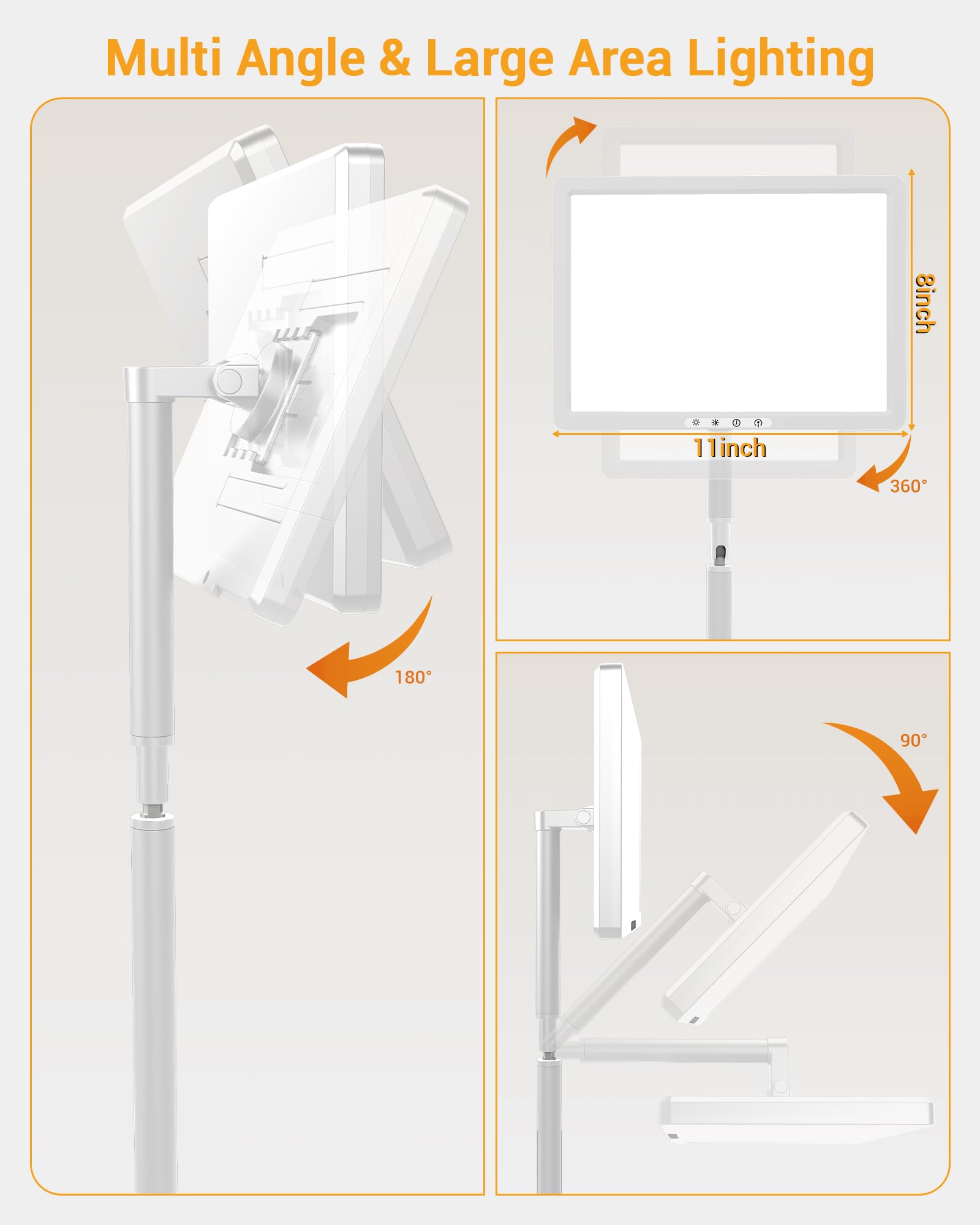 Lampe de luminothérapie 12 000 lux, sans UV, lampe de thérapie au sol à spectre complet, lampe solaire LED 4 en 1, 10 niveaux de luminosité, 5 modes de couleur, télécommande et