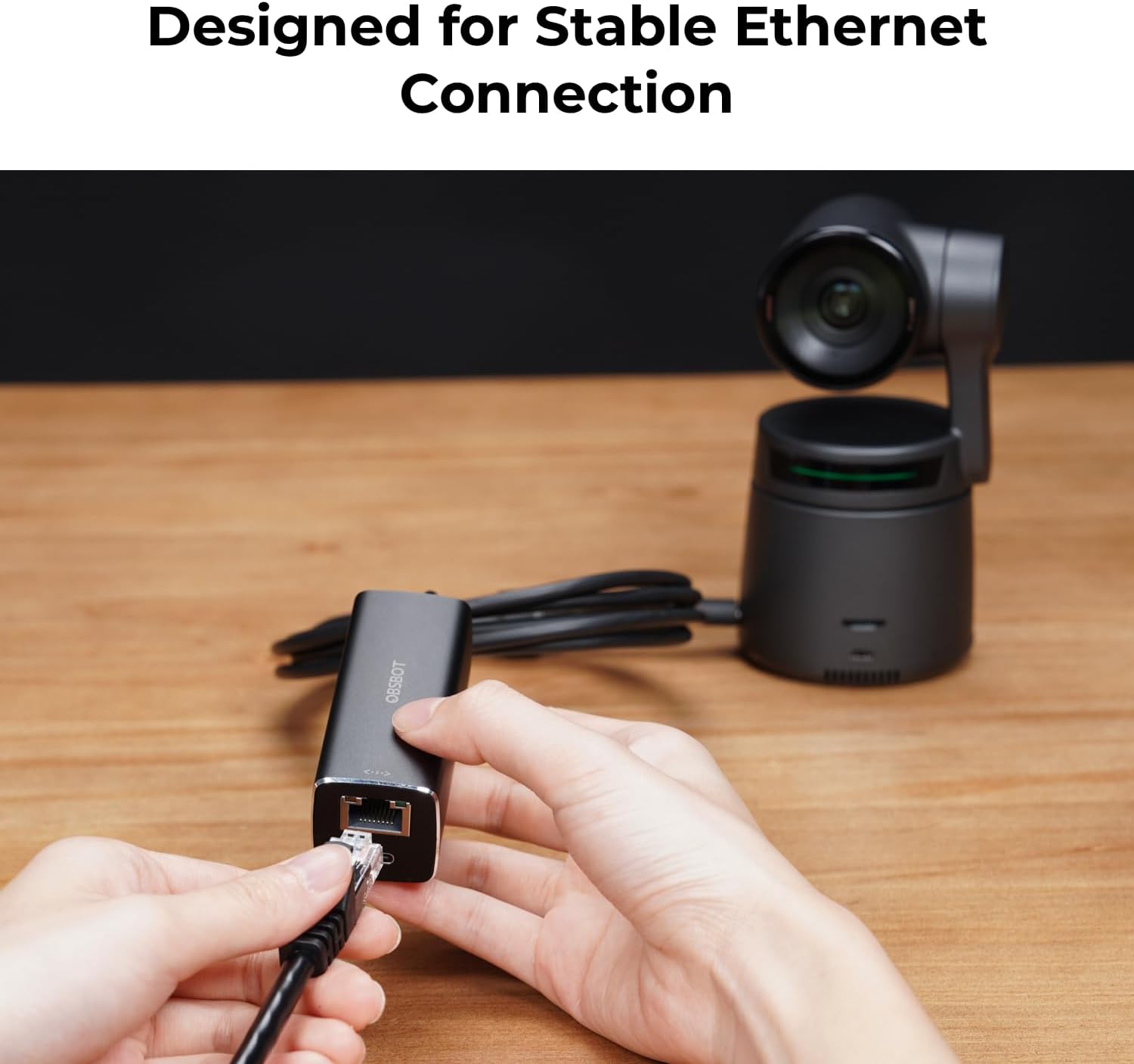 OBSBOT USB-C to Ethernet Adapter,Lower Latency,10/100 Mbps Data Transfer Rate,Dual Ethernet & USB-C Interface,Support Power Over Ethernet (PoE),Charge While Stay Connect Tail Air,MacBook,PC