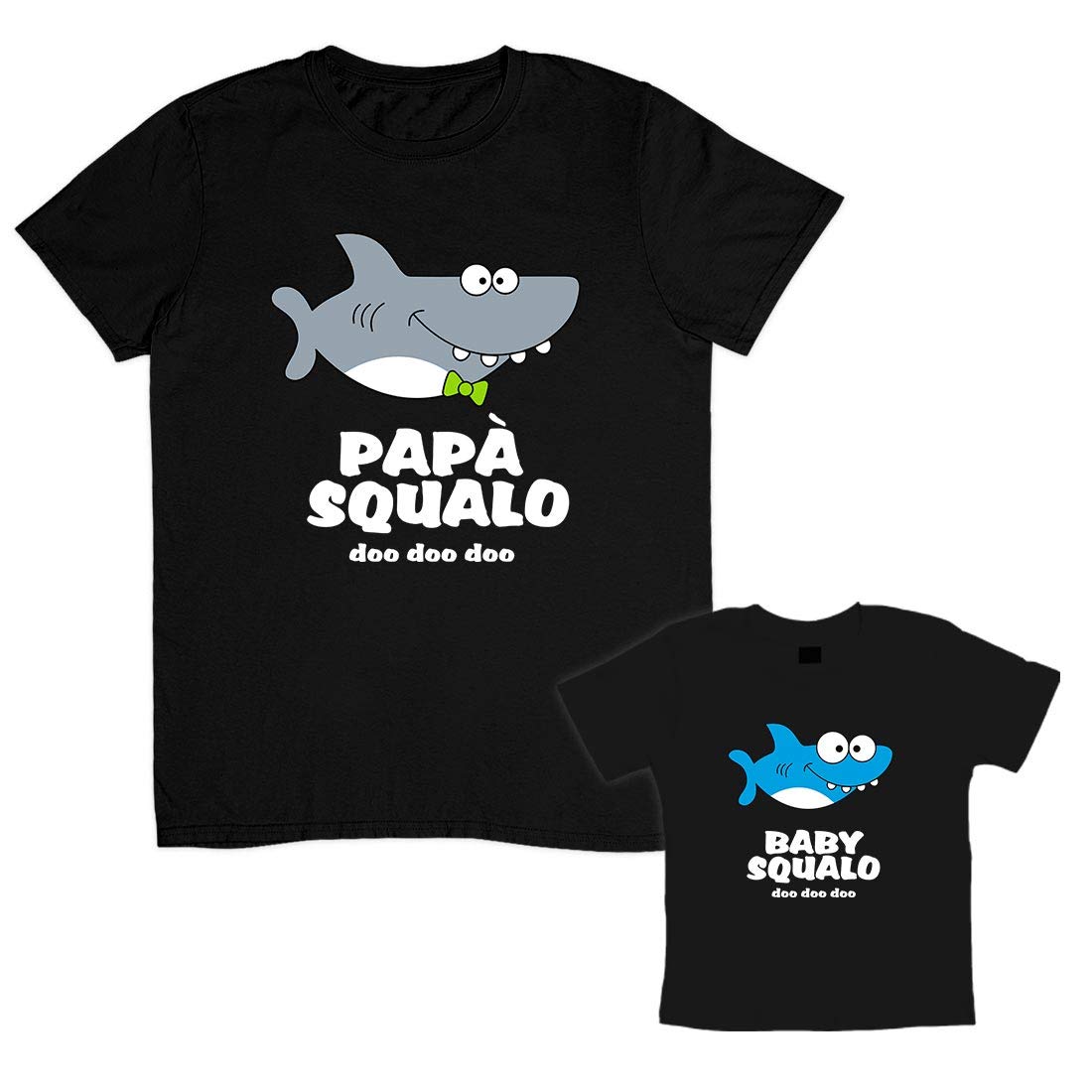 Shirtgeil Coppia di Baby t-Shirt - Bambino o Bambina e papà Shark squalo