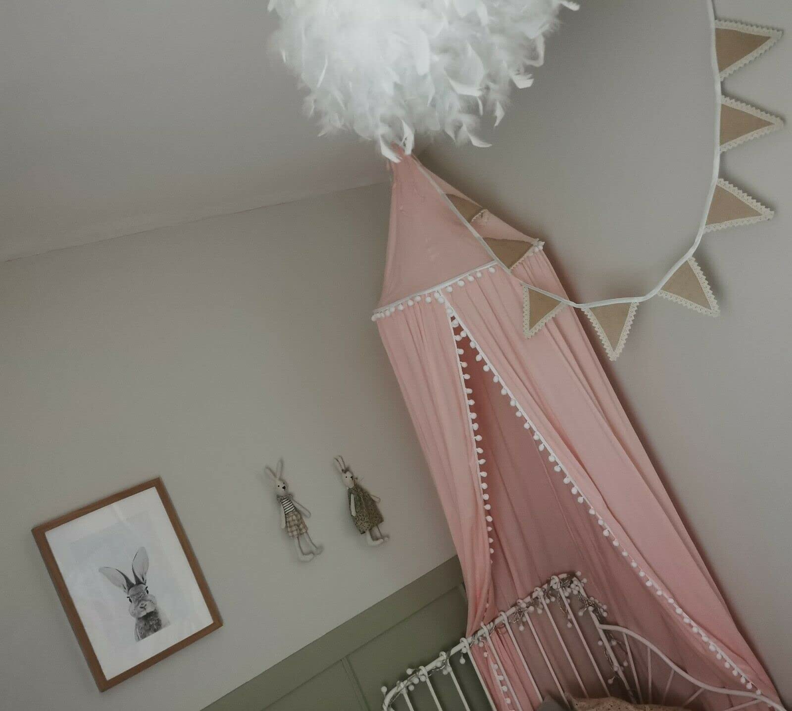 HYGRAD BUILT TO SURVIVE Kids Bed Canopy Round Dome 240cm Canopy for Princess Girls Mosquito Net for Children's Bedroom Nursery Room Decoration Baby Crib (Pink Canopy With Silver Stars)