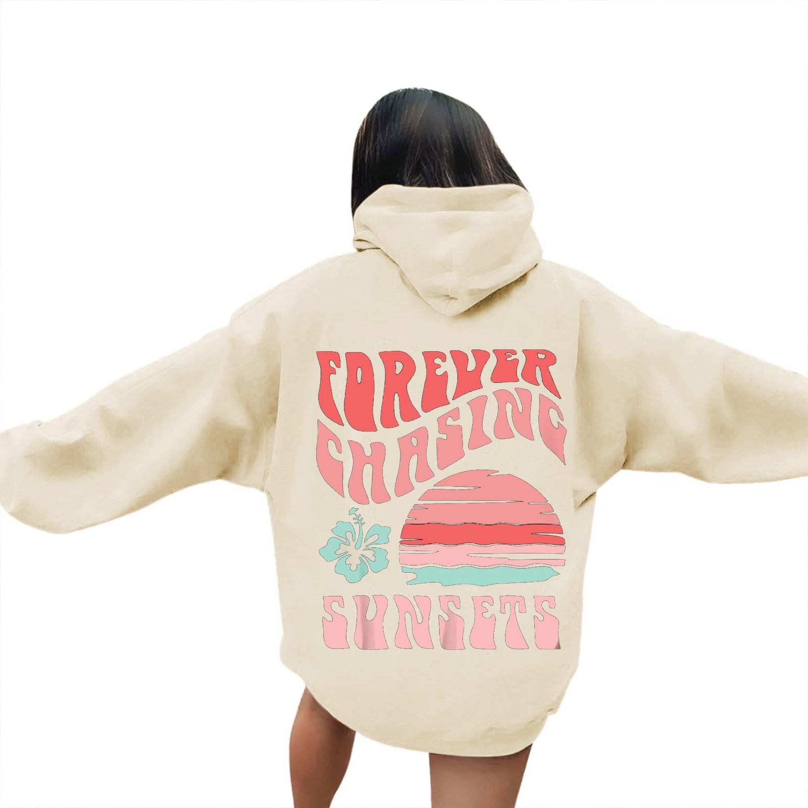 Women'S Oversize Hoodies Slogan Long Sleeve Drawstring Pullover Plus Size Student College Sweatshirts With Pockets