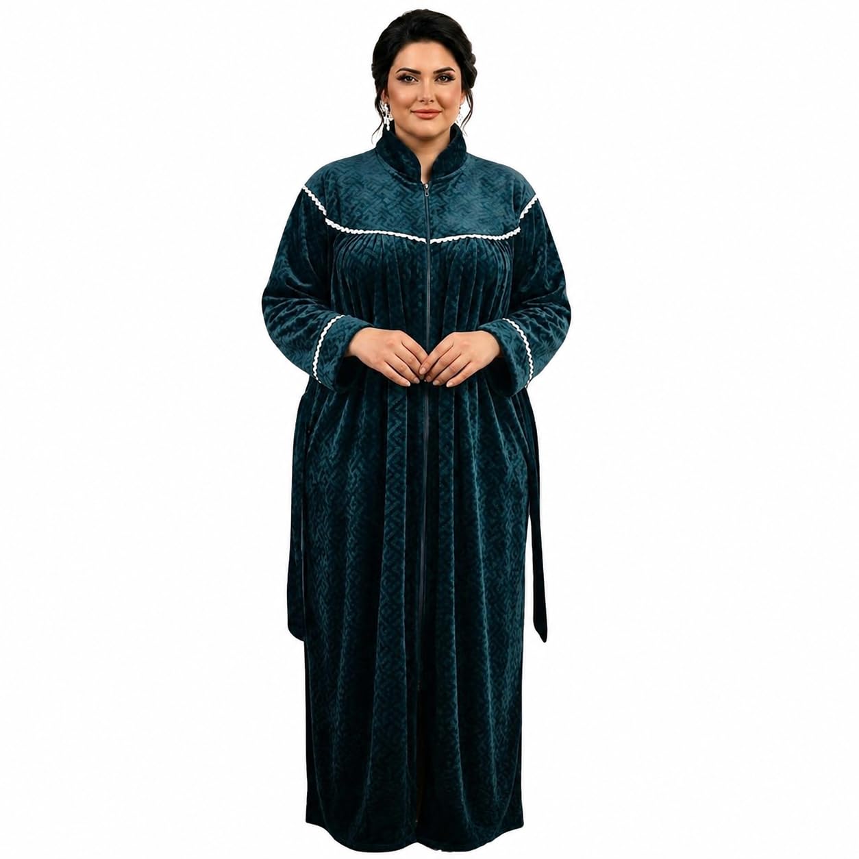 Stretchable Velvet Winter Maxi Nighty for Women – Ultra Soft Warm Full Sleeve Long Nightwear Gown | High Neck Zip Front Style Nightdress | Winter Wear | Plus Size Nighty-picture-39