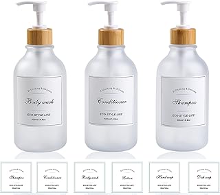 Shampoo and Conditioner Dispenser Set of 3,Stylish Refillable Shampoo and Conditioner Dispenser 16.9oz,Empty Shower Soap Bottles Dispenser with Pump and Labels,Easy to Refill Body Wash Dispensers