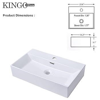 Wall Mount Bathroom Sink,KINGO HOME 24 inch Bathroom Vessel