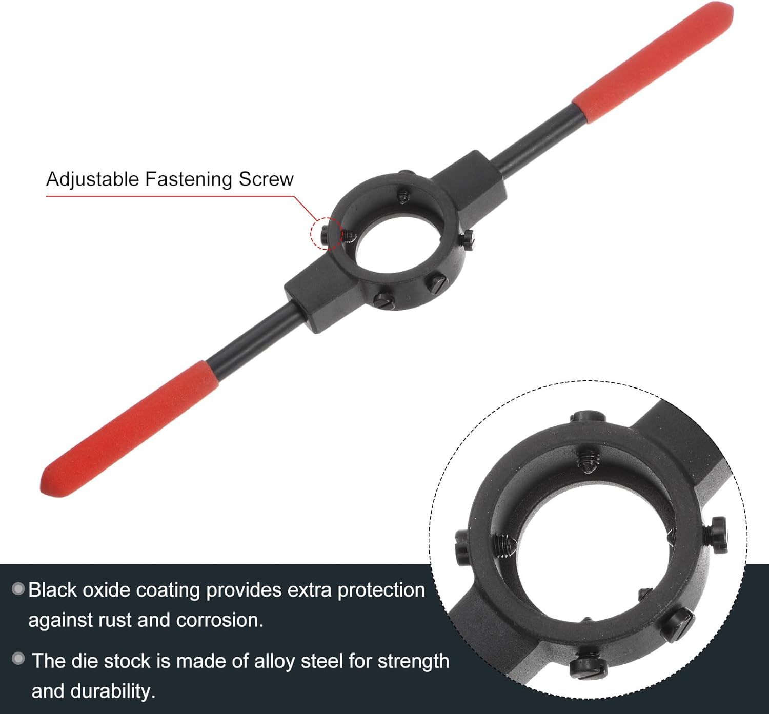 uxcell Die Stock Handle Wrench, for Metric M12-M14 (Metric) / 1/2"-9/16" (UNC/UNF) / 38mm OD Round Dies, 38mm x 14mm Threading Die Holder with Plastic Handle