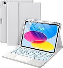 Vobafe Keyboard Case for iPad 10 Generation 2022, iPad 11 Generation A16 2025, 11/10.9 inch, Multi Touch Trackpad, 7 Color Backlight with Pen Holder, QWERTZ Layout, Grey
