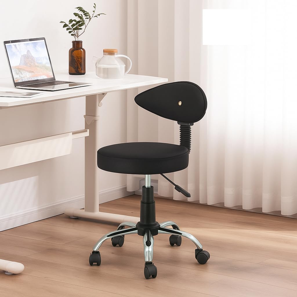 Metto Pre-Assembled with Metal Stand Rolling Compact Chair Lift Swivel Stools with Fixed Rest for Home Office Beauty Salons Shops Bar Chairs with 1 Years Wty (Parrot Green) (Black_Rexine)-image-34