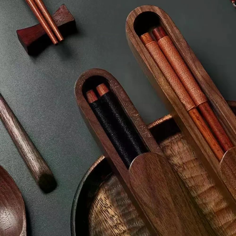 クルミの箸箱 無垢材のカトラリーセット、仕事や学生のためのポータブル木製食器 - 色: B