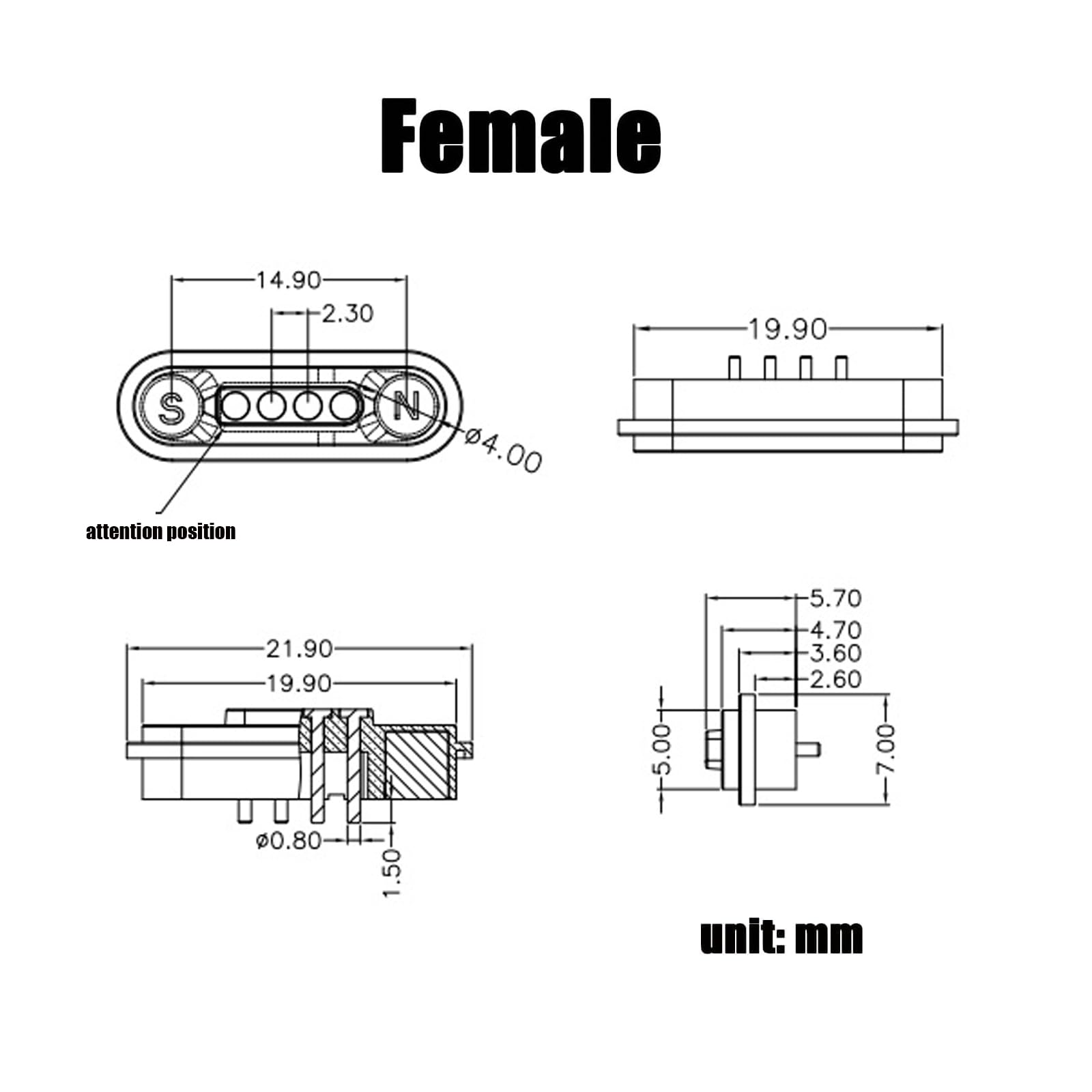 ponページ 1 par de conectores magnéticos Pogo Pin - 2P/3P/4P/5P/6P/7P