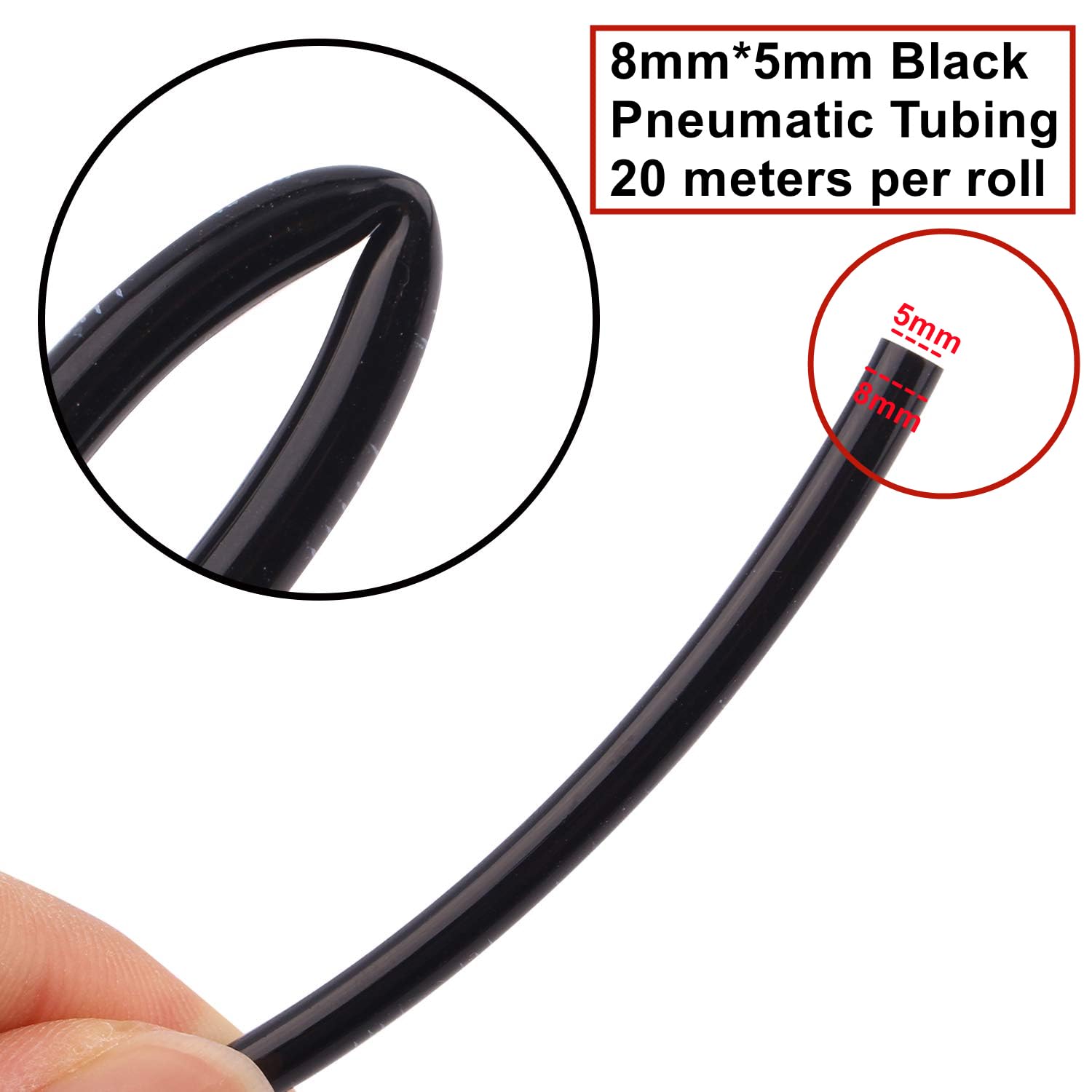 20Metri Tubo Pneumatico per Aria Compressa Nero 8mm Diametro Esterno5mm Diametro Interno,poliuretano PU tubo flessibile aria Kit,Aria Pneumatica Tubo Adatto Per il di vari Utensili Pneumatici