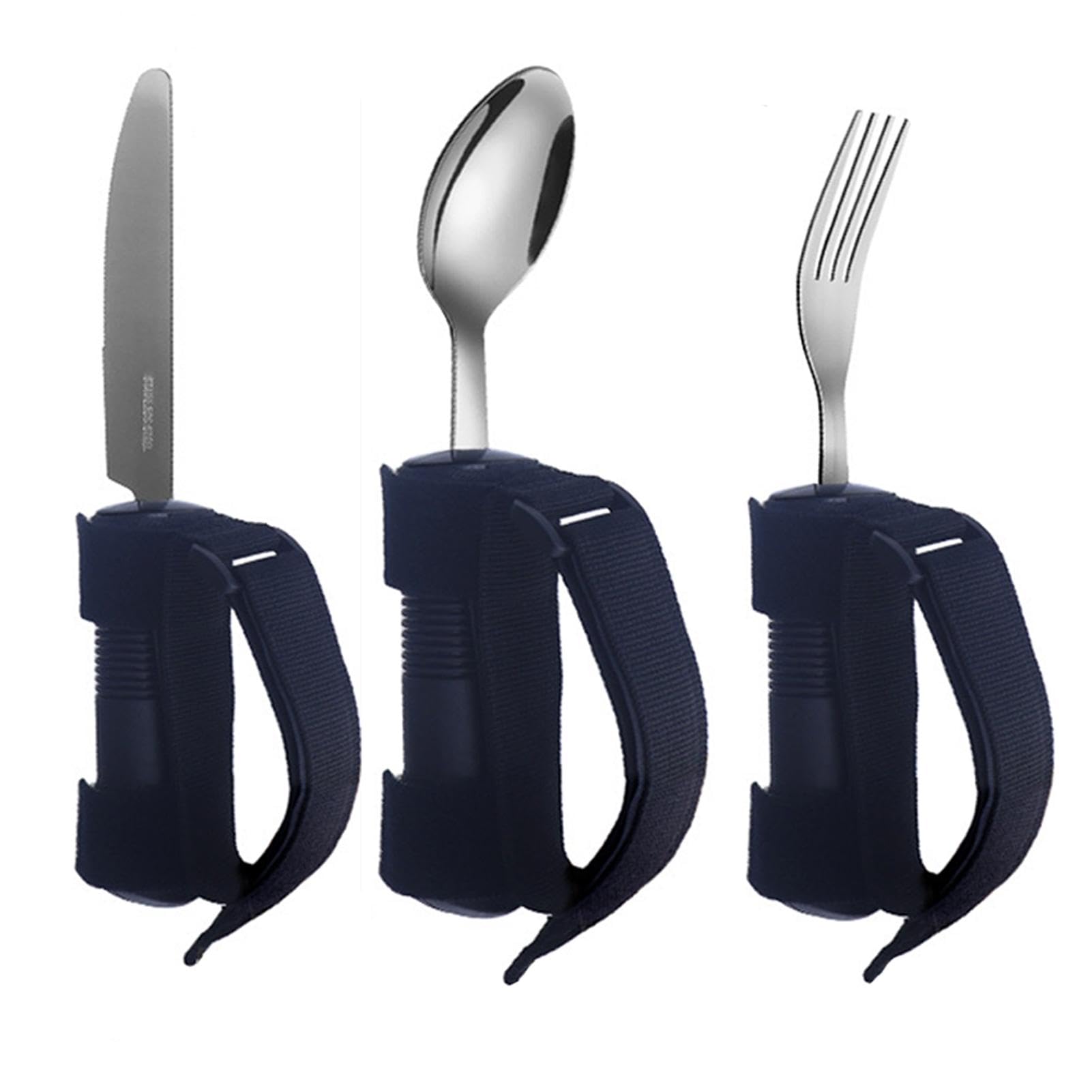 Cubiertos adaptativos para ancianos, 3 utensilios de alimentación para temblores de mano, juego de tenedor de cuchara adaptable para debilidad muscular