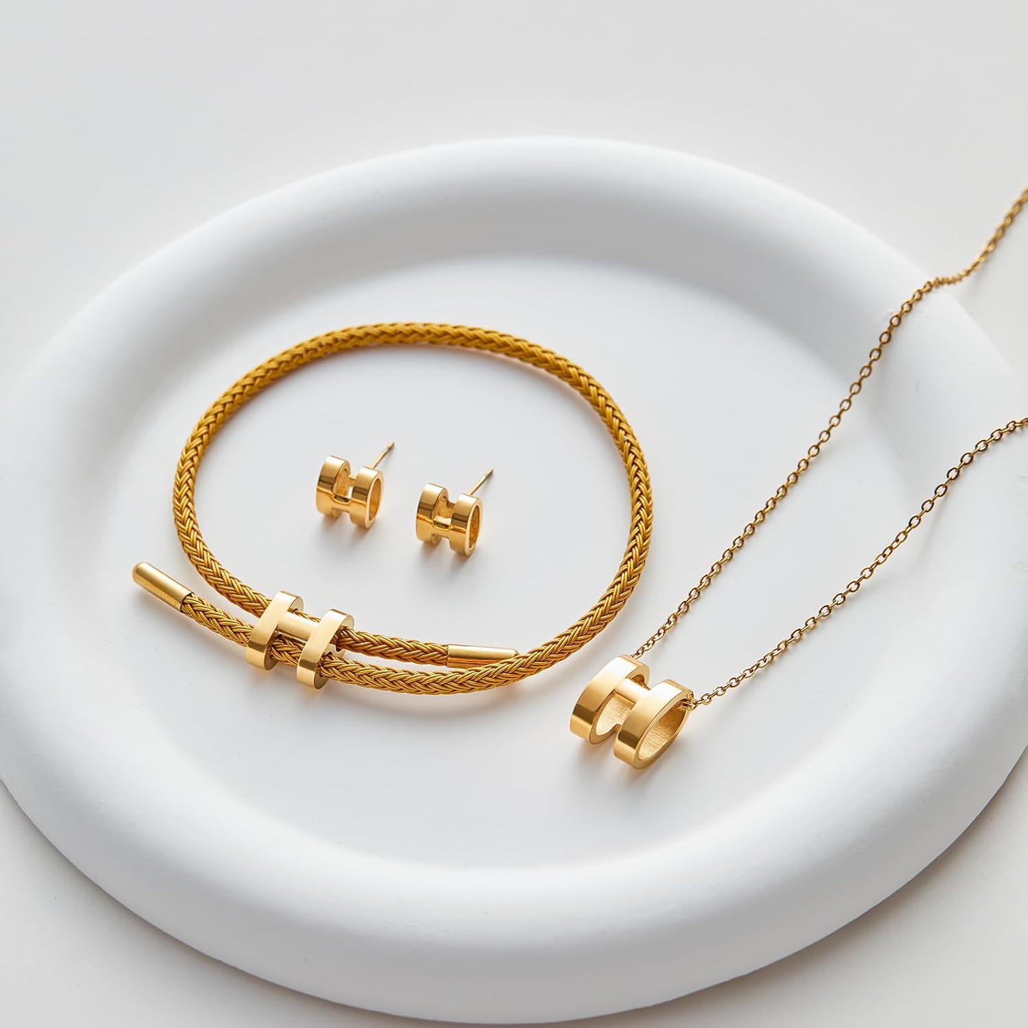 H Jewelry Set for Women 3 Piece, H Titanium Steel Necklace, Earrings, Bracelet Set,... - Image 3