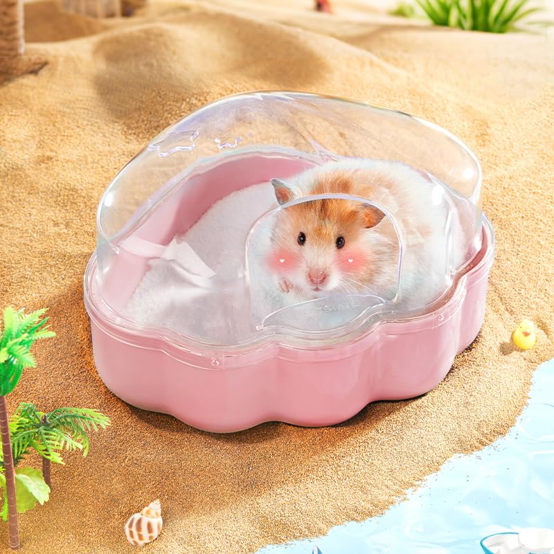 BUCATSTATE Hamster Sand Bath Container, Sand Bath Box for Digging Shower Spacious Version for Dwarf Syrian Hamster Mice Gerbils Lemming (Pink)