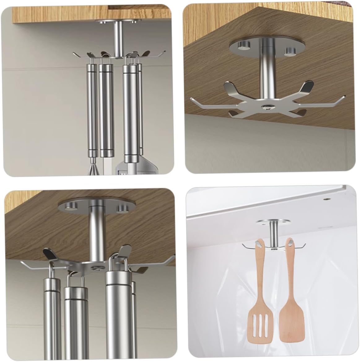 2pcs Stainless Steel Hooks Under Cabinet Hooks Rotating Design for Cooking Utensil Holder Cabinet Door Storage