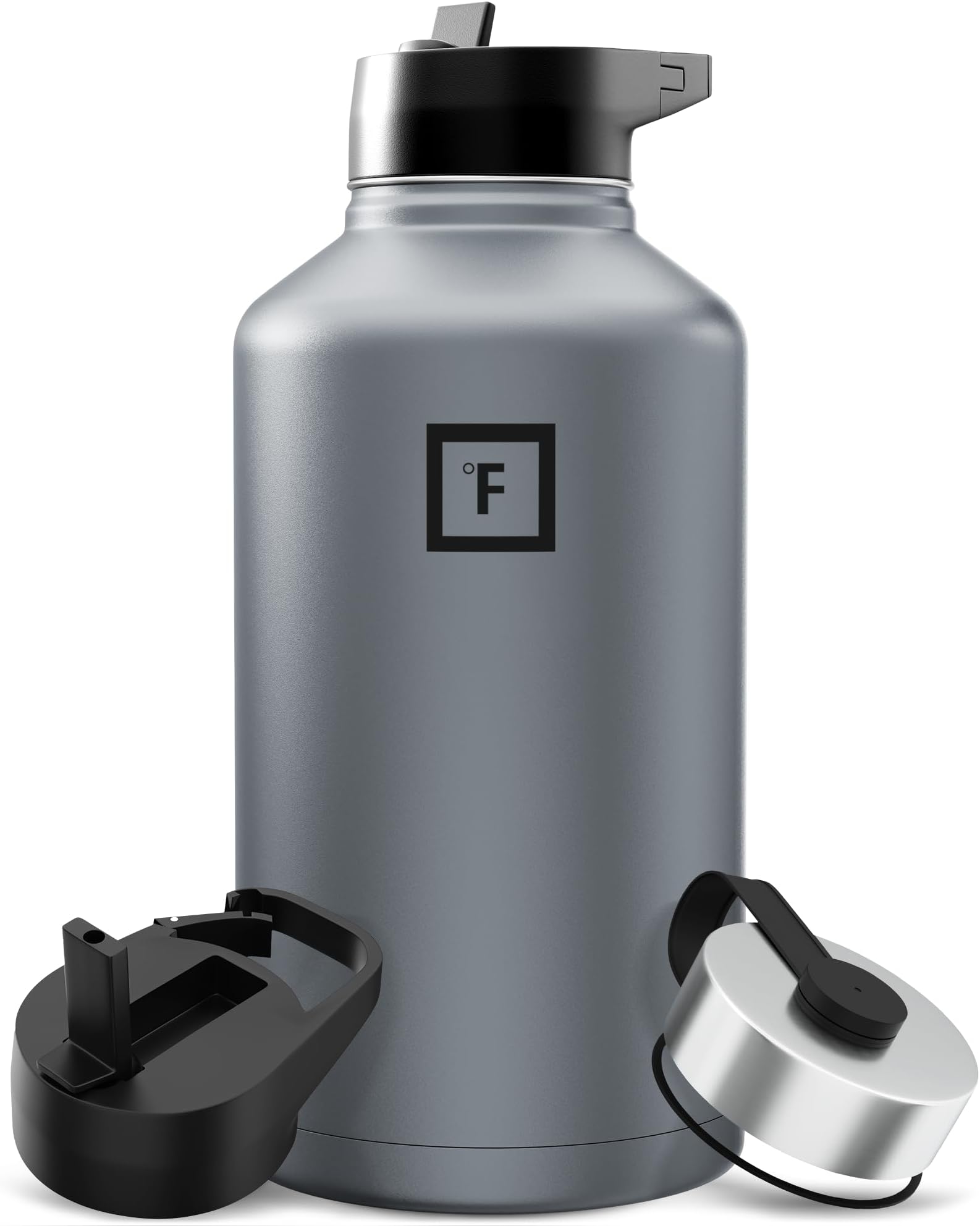 Iron Flask Sports Water Bottle - 64 Oz, 3 Lids (Straw Lid), Vacuum Insulated Stainless Steel, Hot Cold, Modern Double Walled, Simple Thermo Mug, Hydro Metal Canteen (Graphite)
