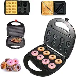 Baotkere Máquina De Fazer Donuts, Elétrica Sanduíche Waffle 4 Em 1, Conjunto Prensa Para Panini, Grelha E Ferro Com Placas Antiaderentes Removíveis Intercambiáveis, Torradeira Sobremesa Removível 75