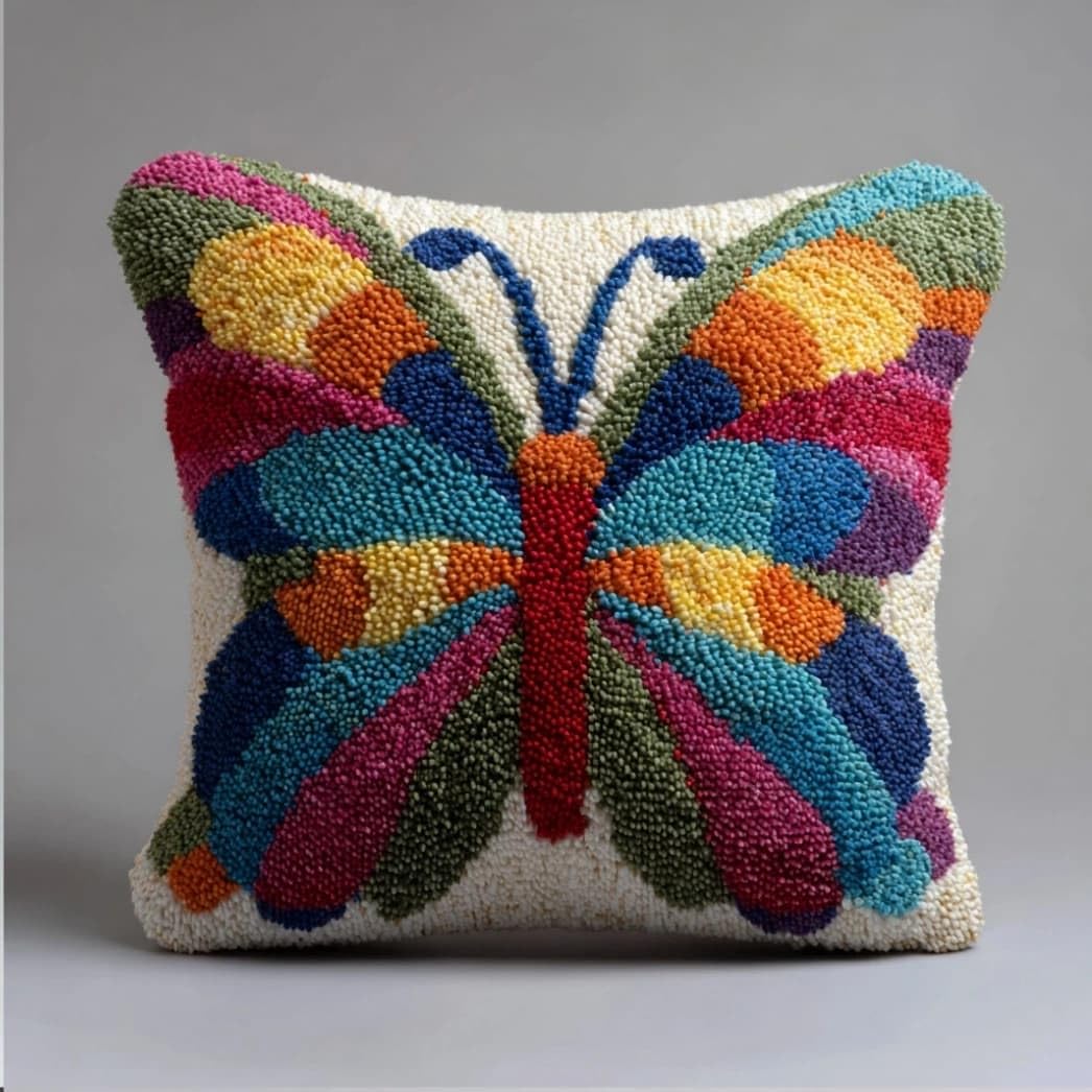 AxiangziK Latch Hook Pillow Kit Butterfly 43X43Cm