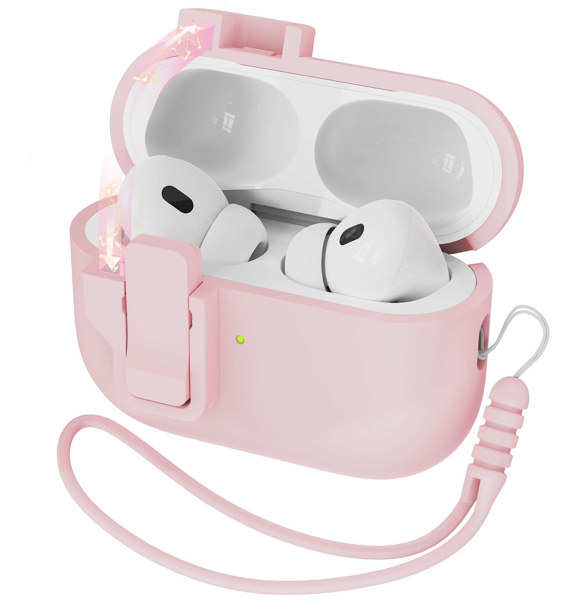 MHYALUDO Funda para AirPods Pro de 2ª generación, Funda para AirPods Pro de Silicona Suave anticaída de Grado Militar Que Absorbe los Golpes, Tacto de Piel con Llavero y Kit de Limpieza,Negro — view 40