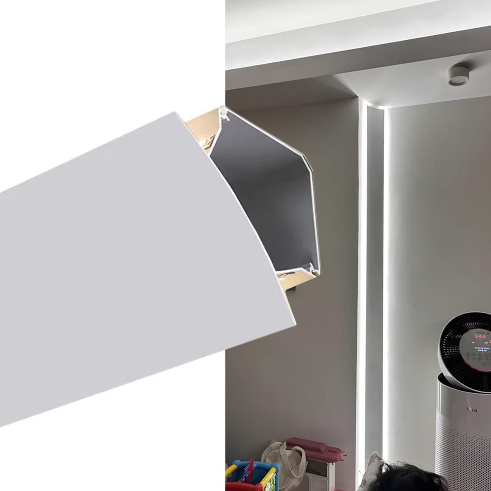 Moldura Iluminacion Perfil de Canal de Aluminio para Esquina de Techo/pared, Moldura de Doble Luz Sin Tira de LED, Cubierta de Iluminación de Zócalo de Zócalo para Centro Comercial, 1 M 1,2 M 2 M 2,6