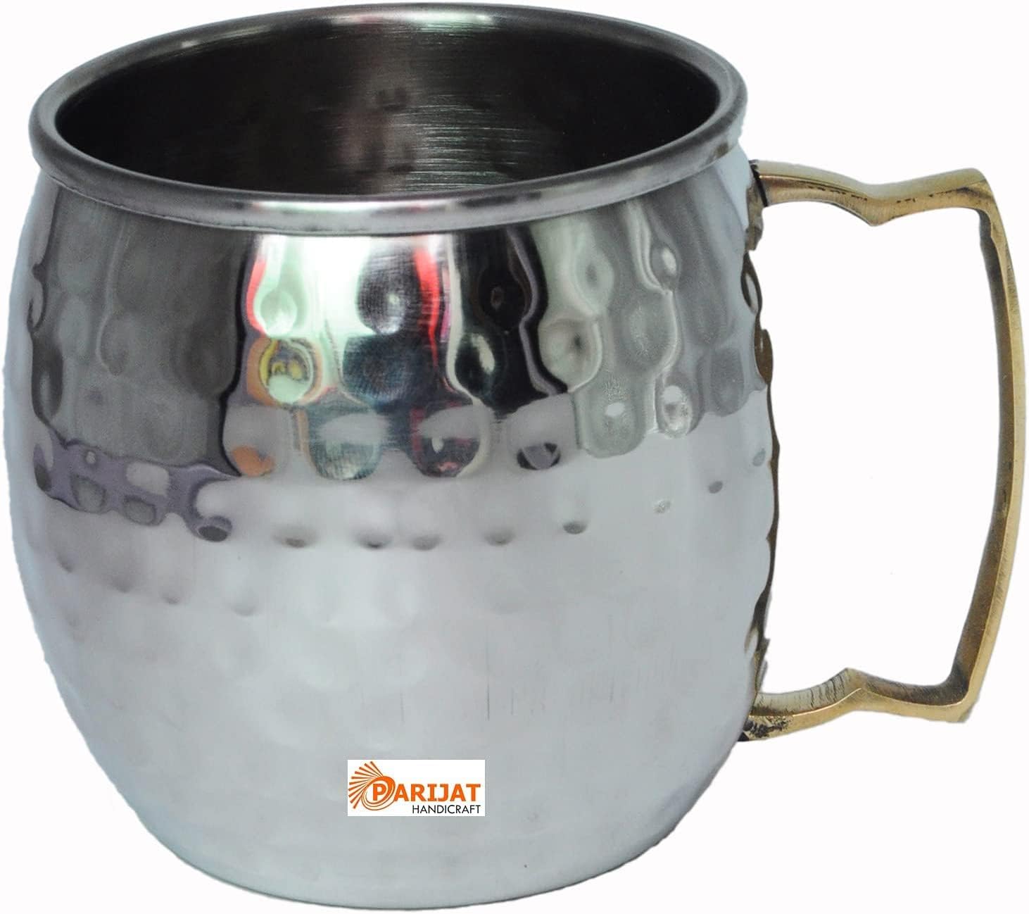 PARIJAT HANDICRAFT Set of 4 Stainless Steel Moscow Mule Mugs(Brass-Handle)