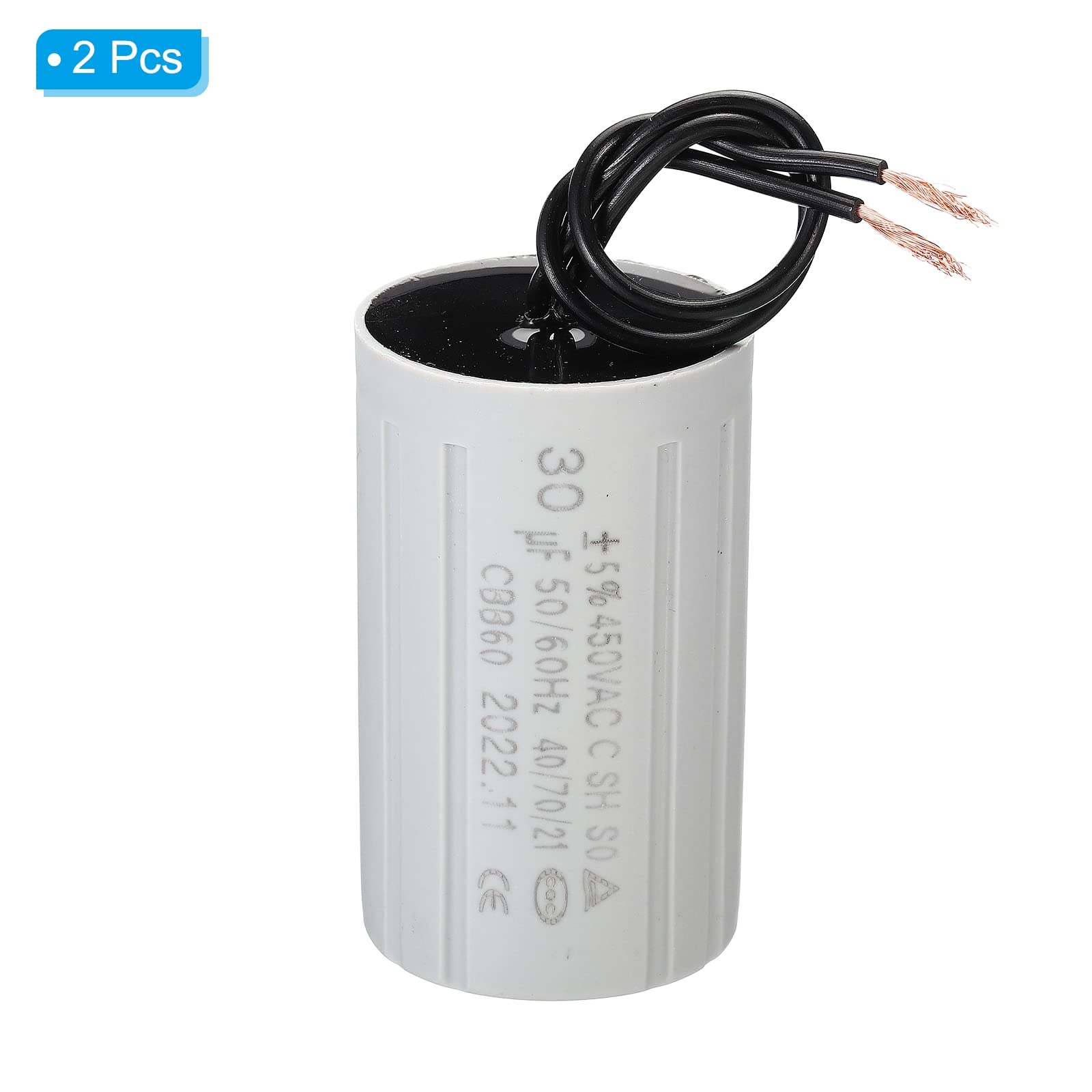 PATIKIL CBB60 Condensatore Di Avviamento 30uf 2 Fili 450V 50/60Hz - 2 Pezzi Per Pompe, Motori E Lavatrici, 95x44mm
