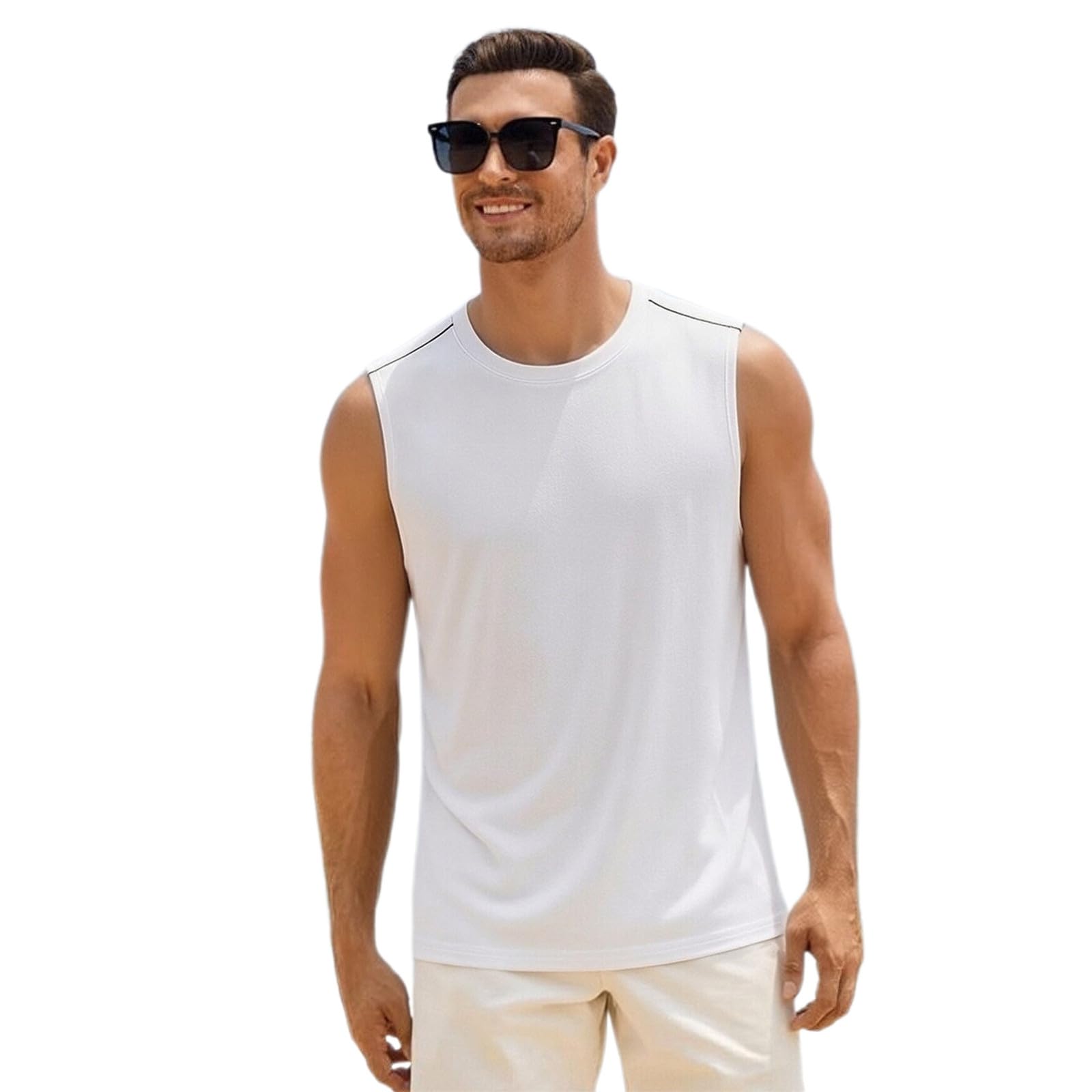 Camiseta de tirantes para hombre, de algodón, sin mangas, para fitness, deporte, cuello redondo, camiseta de tirantes para verano, exterior