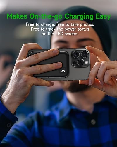 Miniatura 4 de IDMIX, Banco de energía magnético, cargador portátil inalámbrico, 10000 mAh, soporte plegable, batería de carga rápida de 20 W con USB-C, cargador