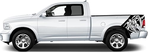 Calcomanía para cama trasera, diseño de fantasma, calavera fantasma, compatible con Dodge Ram 2009-2018 (par) (negro mate)