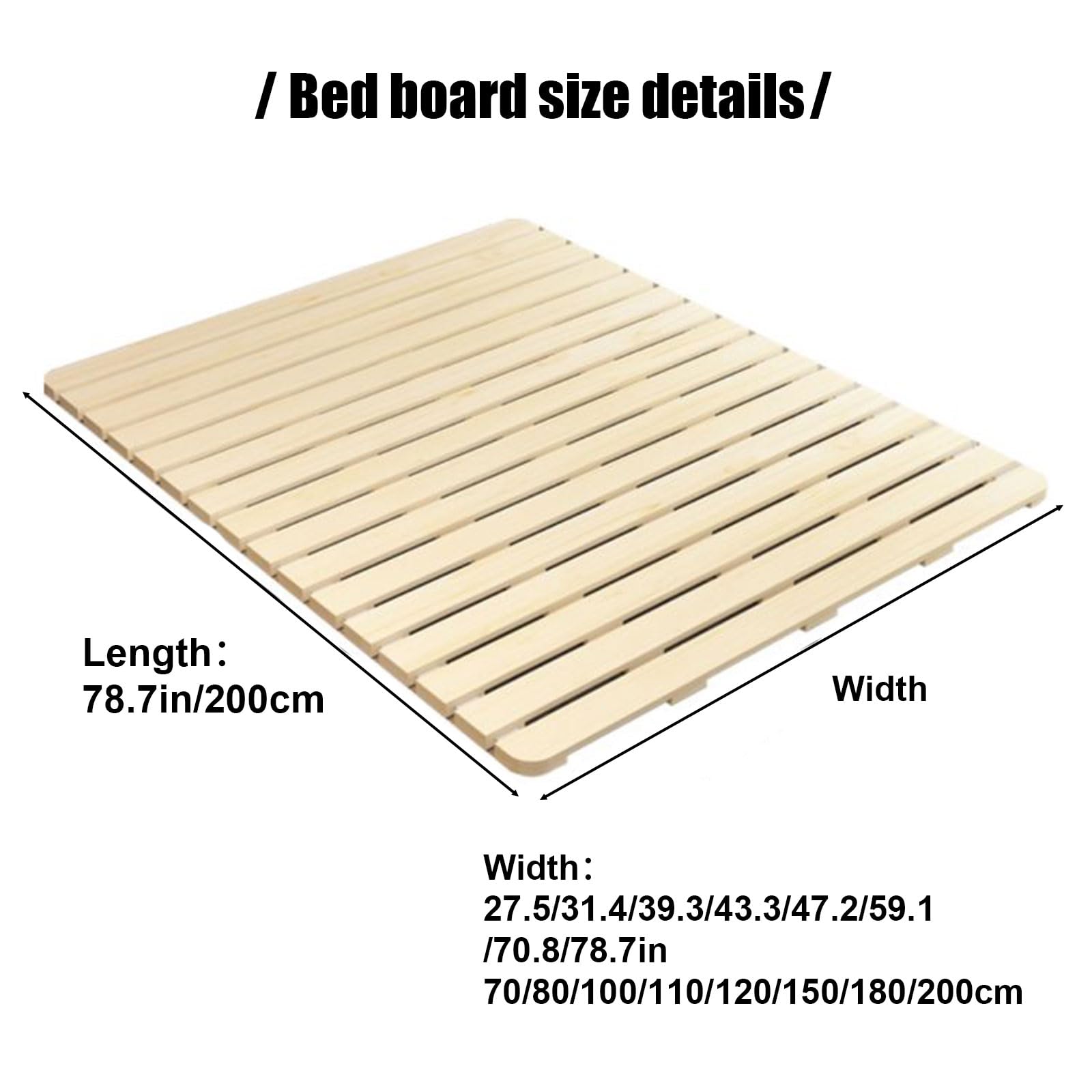 Lit double pliable portable - Support en bois respirant et peu encombrant - Lit japonais pour chambre à coucher, chambre d'amis, dortoirs - 39.3in / 100 cm