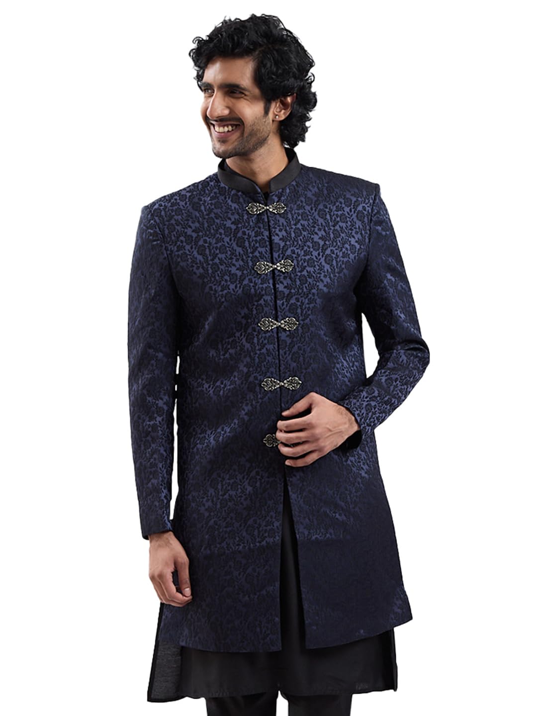 vastramay Men's Silk Blend Sherwani Only Top - Silk Blend Jacquard Indo Western for Men-picture-36
