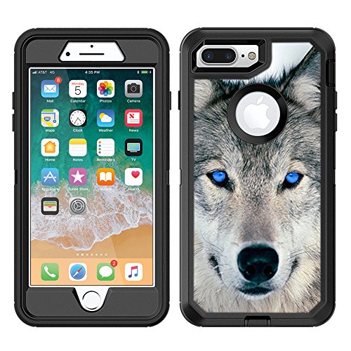 Teleskins Protective Designer Vinyl Skin Decals/Stickers Compatible with Otterbox Defender iPhone 8 Plus/iPhone 7 Plus Case - Blue Eyed Wolf Face Wolves Design Patterns - only Skins and not Case