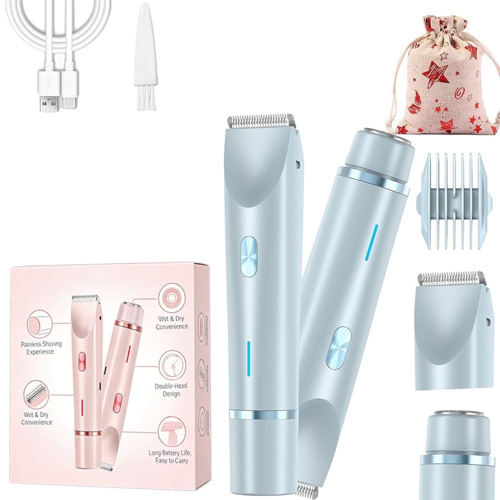 Bikini Trimmer for Women 2-in-1 Dual Head Razor for Women Ipx7 Waterproof Wet Dry Electric Bikini Shaver for Legs Face Underarms Arms Cordless Personal Cordless Grooming Tools(Blue)