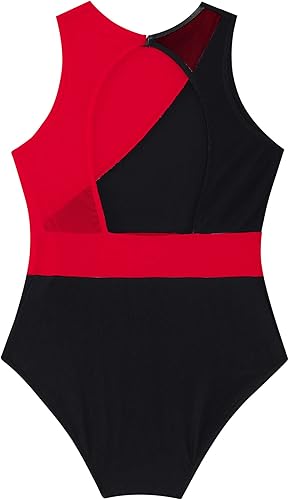 Miniatura 4 de JEATHA Leotardo de gimnasia para niñas y niñas con bloques de color recortado espalda descubierta ballet baile disfraz de rendimiento