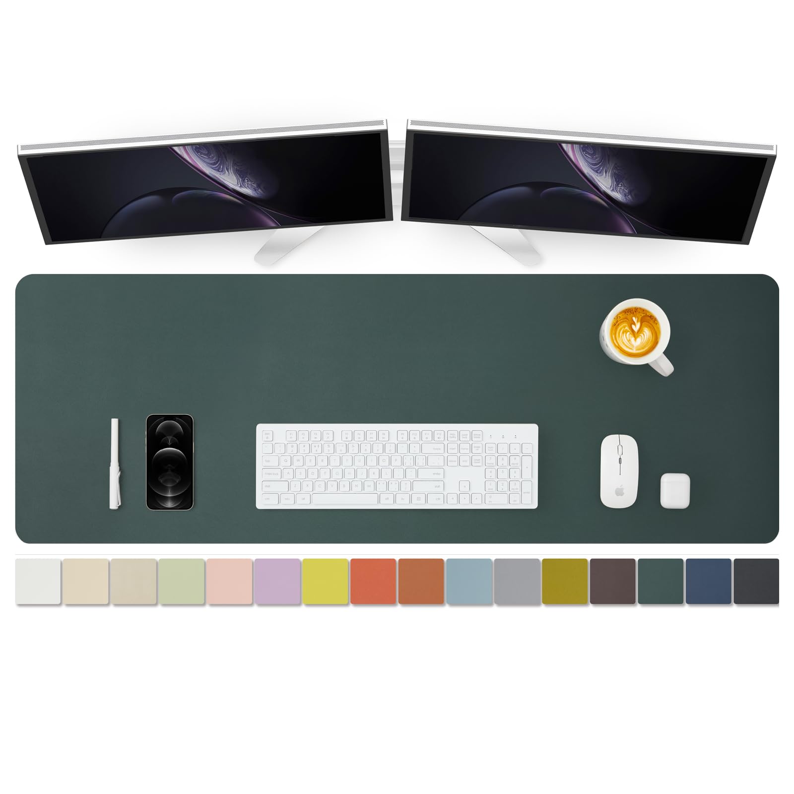 Large Desk Mat - 47.2"x 17" Non-Slip PU Desk Pad for Office and Home - Ideal for Large Mouse Pad and Desk Mats on Top of Desks(Dark Green)