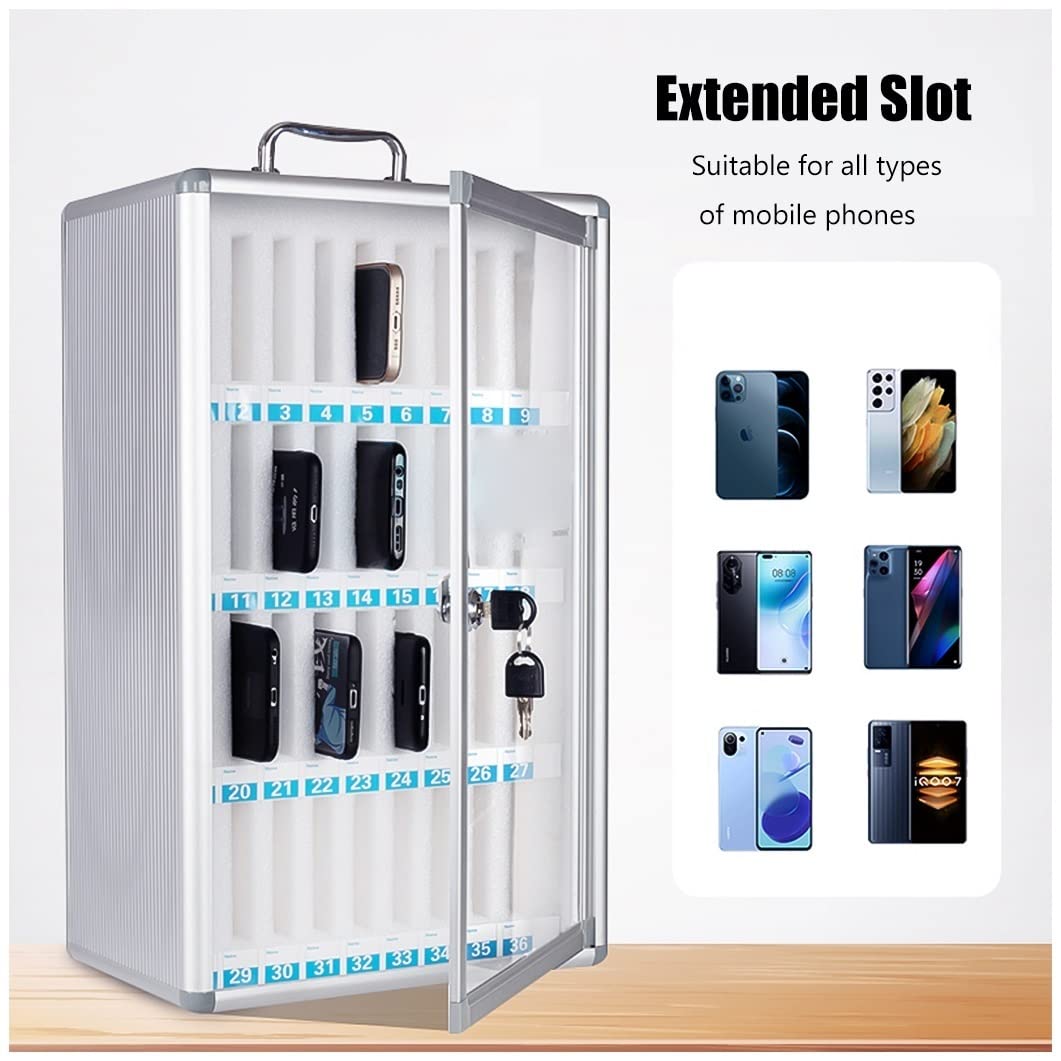 Supporto da parete per telefono con 48 slot bloccabili, versatile scaffale per dispositivi mobili per casa, ufficio e aula - e soluzione salvaspazio