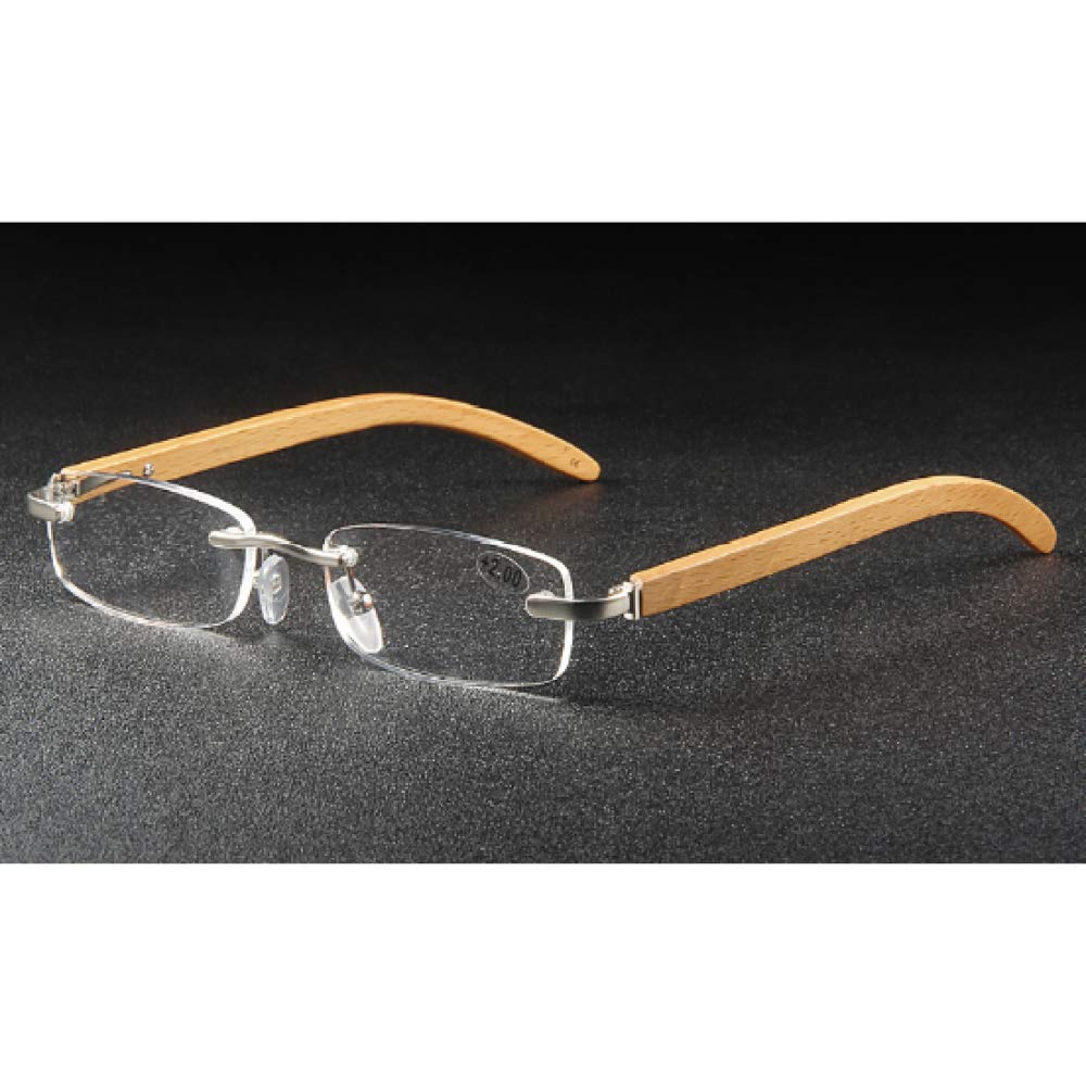 JRP Lesebrille,Hd Harz Log Rahmenlos Ältere Brille Männlich Ultraleicht Umweltschutz Gemütlich/Silber / +2.0