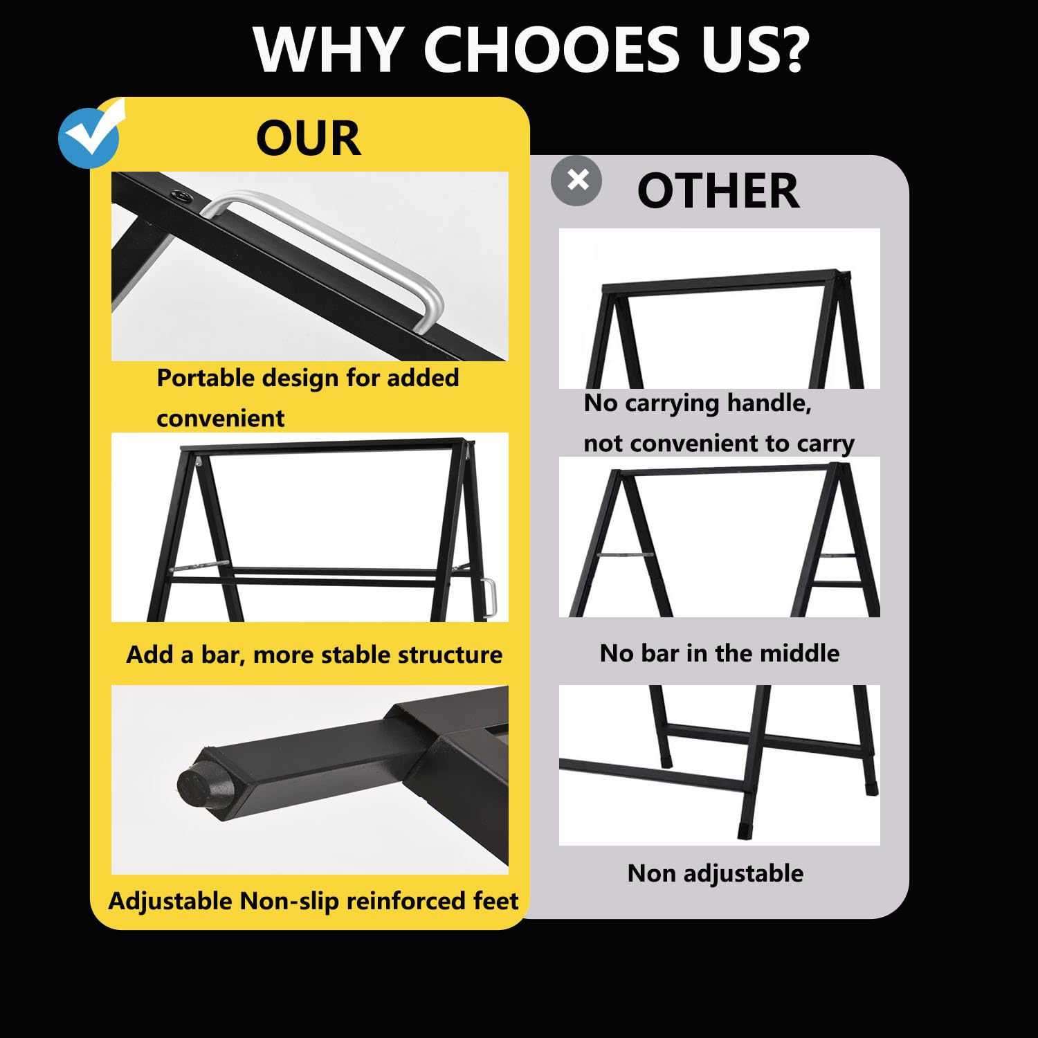 Paquete de 2 letreros de acera con marco en A de 24 x 36 pulgadas, letreros de tablero sándwich para exteriores, resistentes, de doble cara, incluye 2 cubiertas antirreflejos y 2 tableros de
