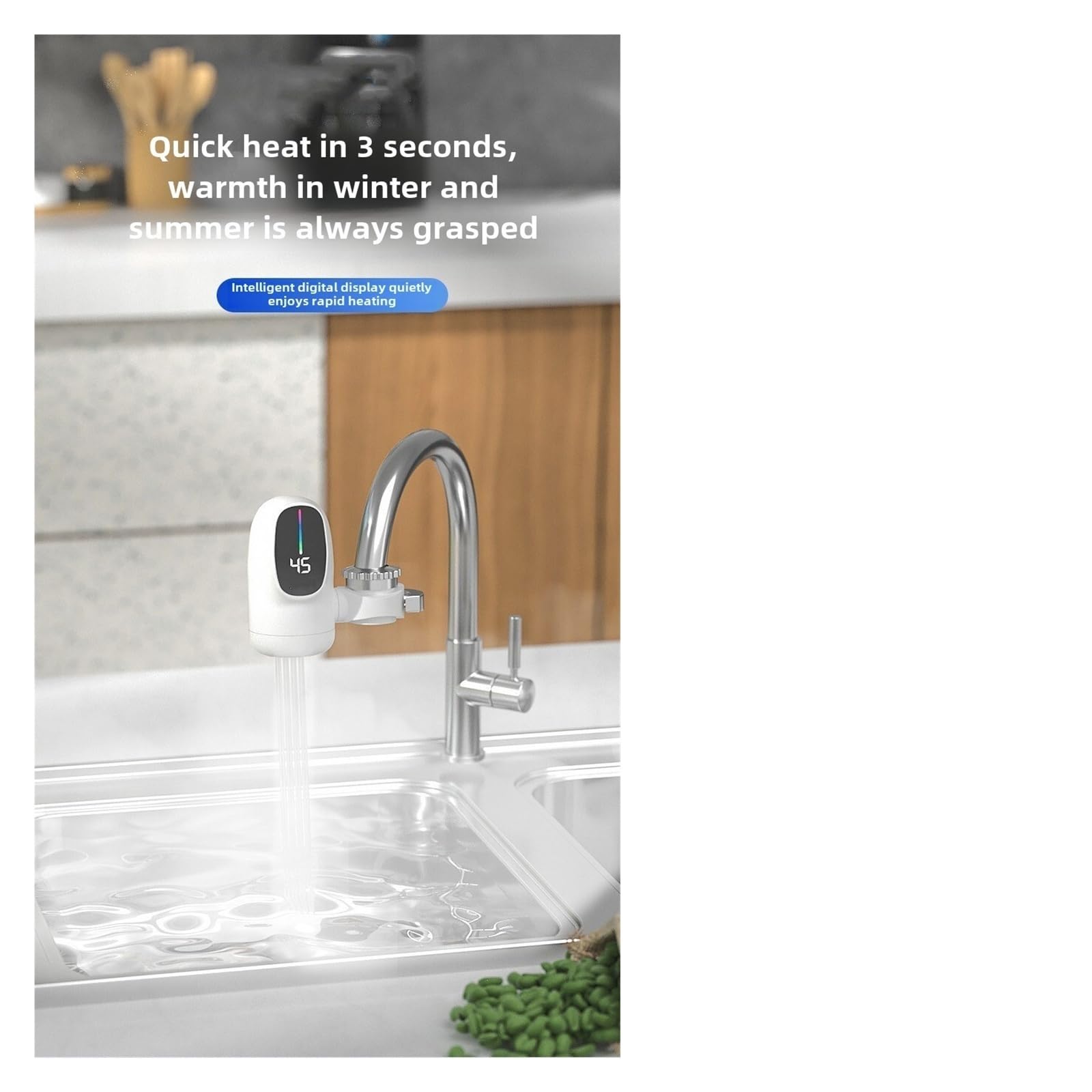 Grifo calentador de agua instantáneo de 3000 W, eléctrico, sin tanque, de calentamiento rápido, con pantalla de temperatura,con buen aislamiento