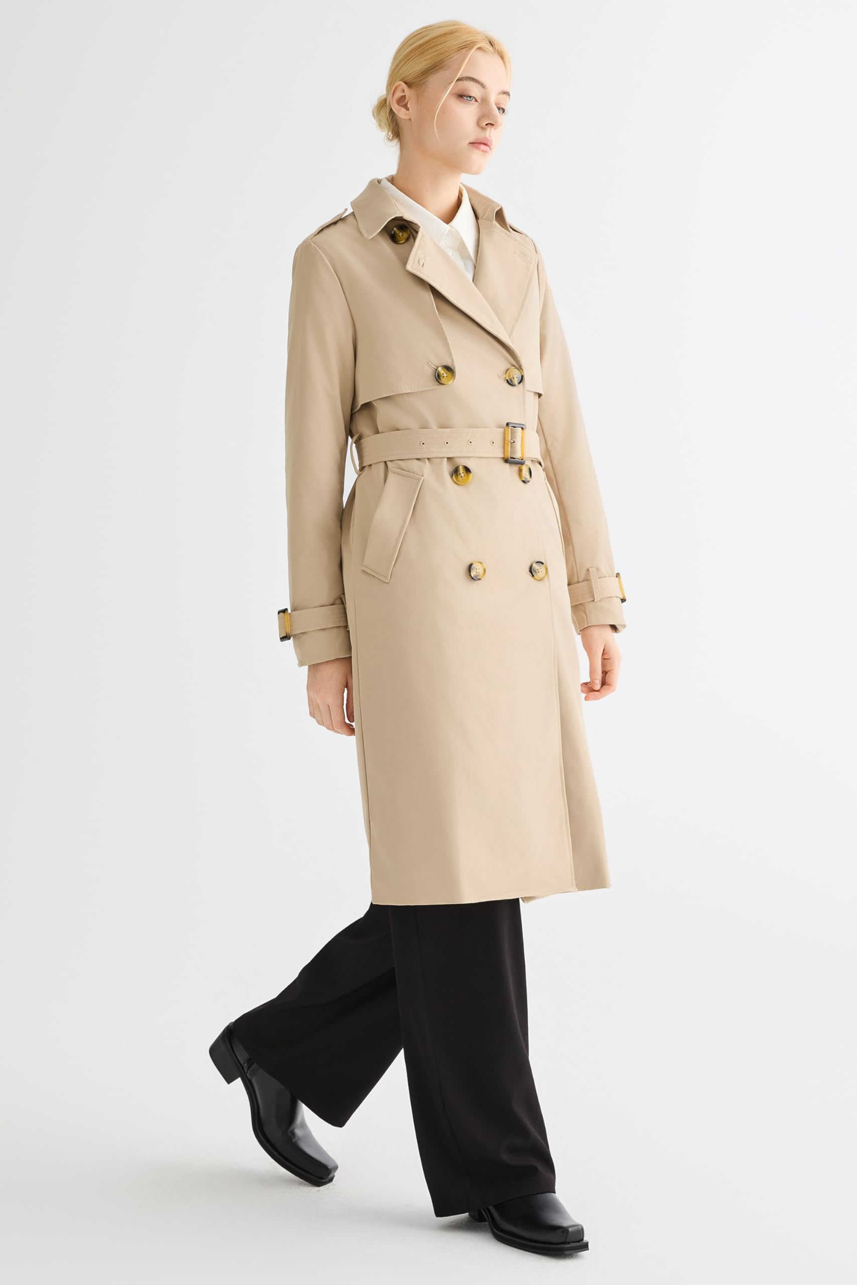 OROLAY Trench Lungo da Donna con Cintura Trench Leggero Doppiopetto con Spolverino