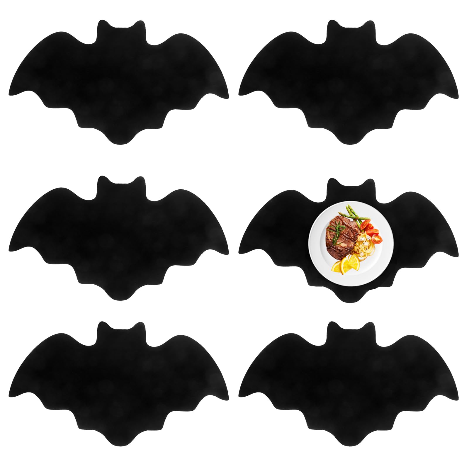 Sets de table Halloween en feutre noir x6 motif chauve-souris antidérapants pour repas de fête