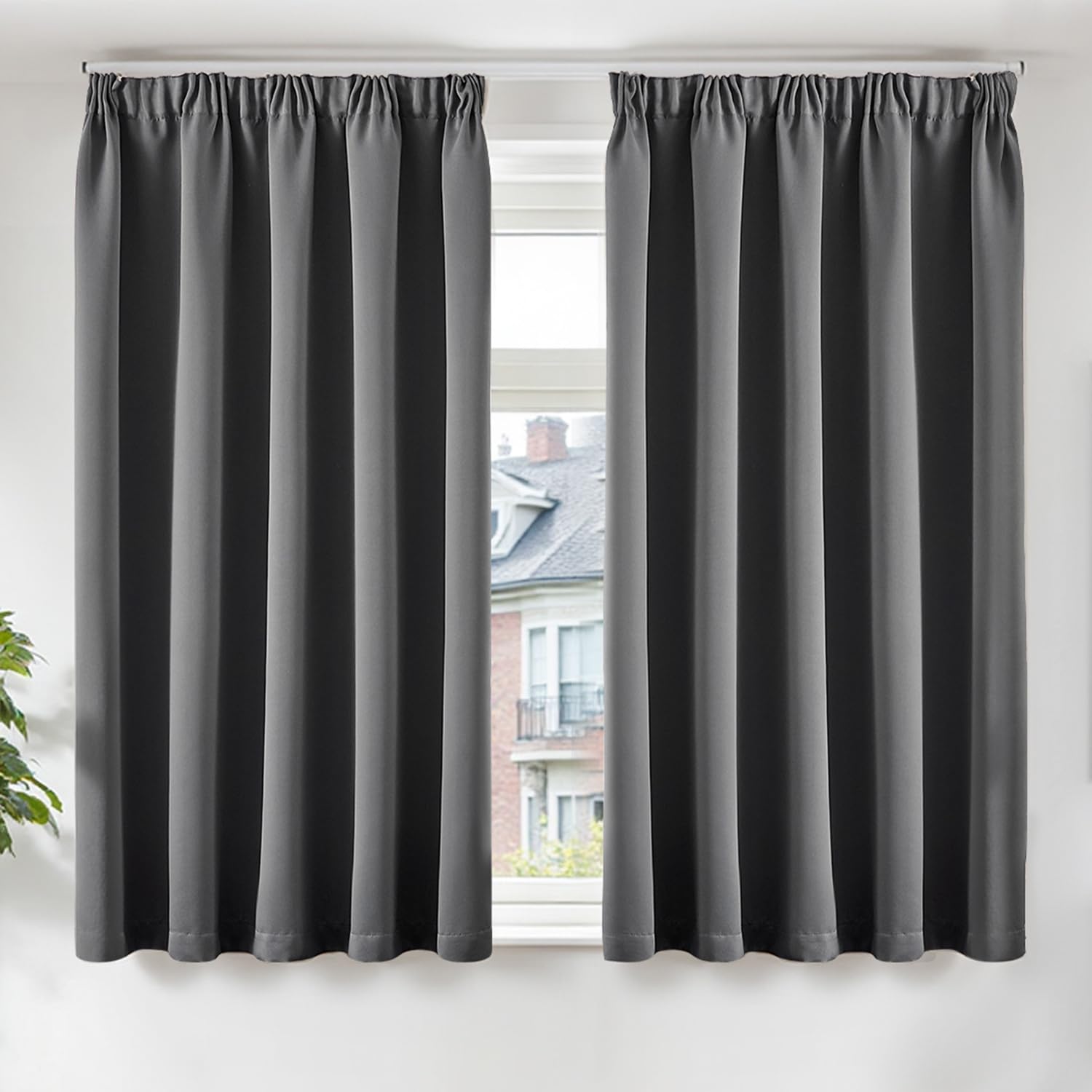 TOPICK Grey Blackout Pencil Pleat Curtains for Bedroom 54 Inch Drop, Thermal Insulated Room Darkening Curtains for Living Room, Balcony, Super Soft Kitchen Window Curtain 2 Panels, W46 x L54 Inch — image 1