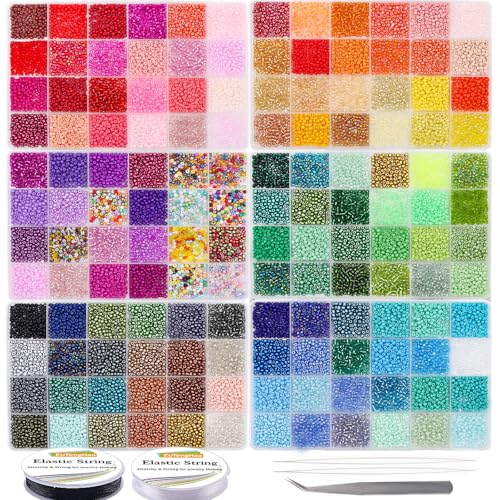 EuTengHao Perles de rocaille en verre de 3mm pour kit de fabrication de bracelets, 8/0 petites perles pour bracelet, collier, bijoux (36000pcs, 144 couleurs)