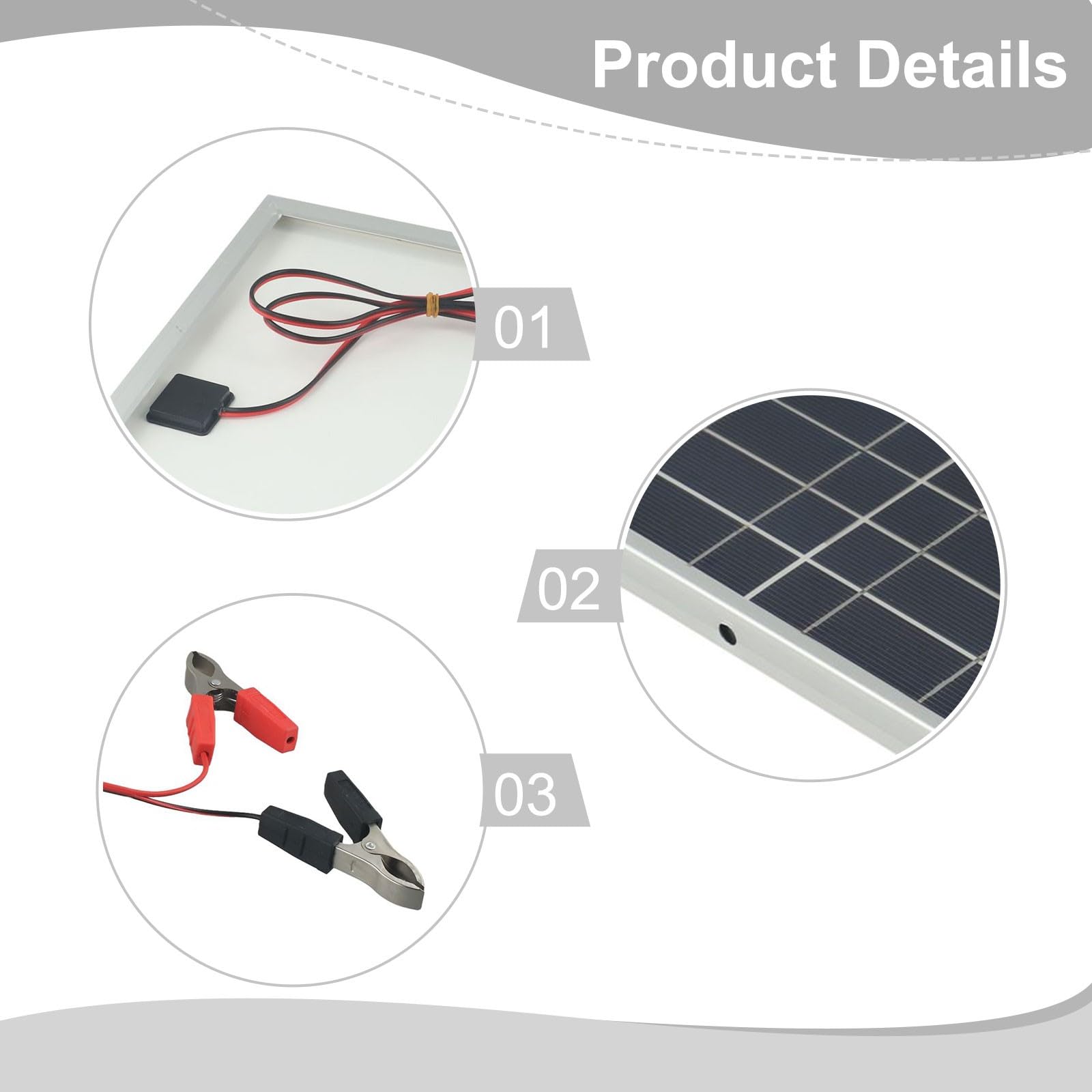 EasyByMall 15W 12V Solar Panel Kit Tragbares Ladegerät IP65 Wasserdicht Krokodilklemmen für Camping Boot Batteriewartung