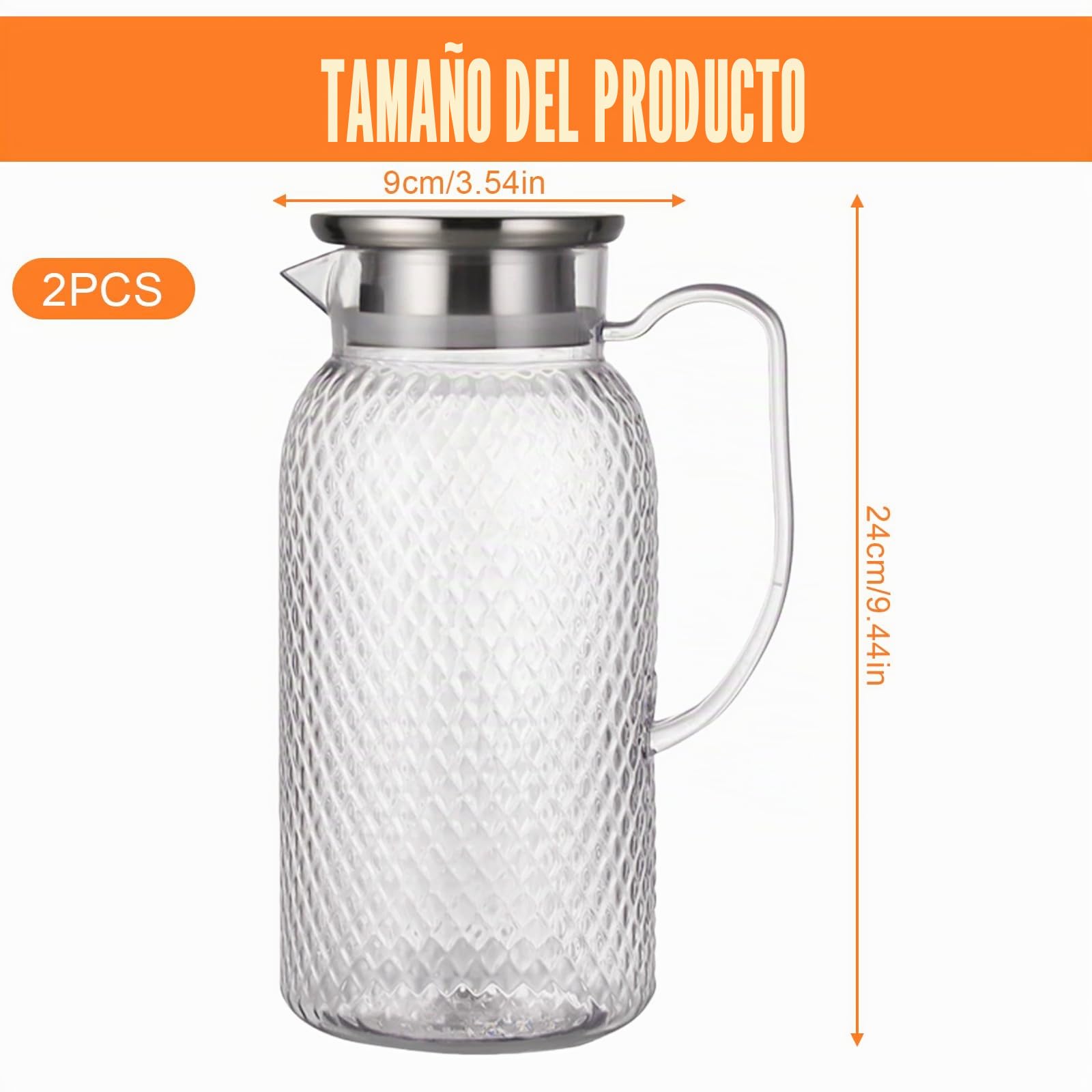 2 jarras de plástico de 1,8 l con tapa, jarra de agua, sin BPA, transparente, jarra de agua, jarra de té helado, jarra para frigorífico, bebidas frías y calientes, limonada, leche, café