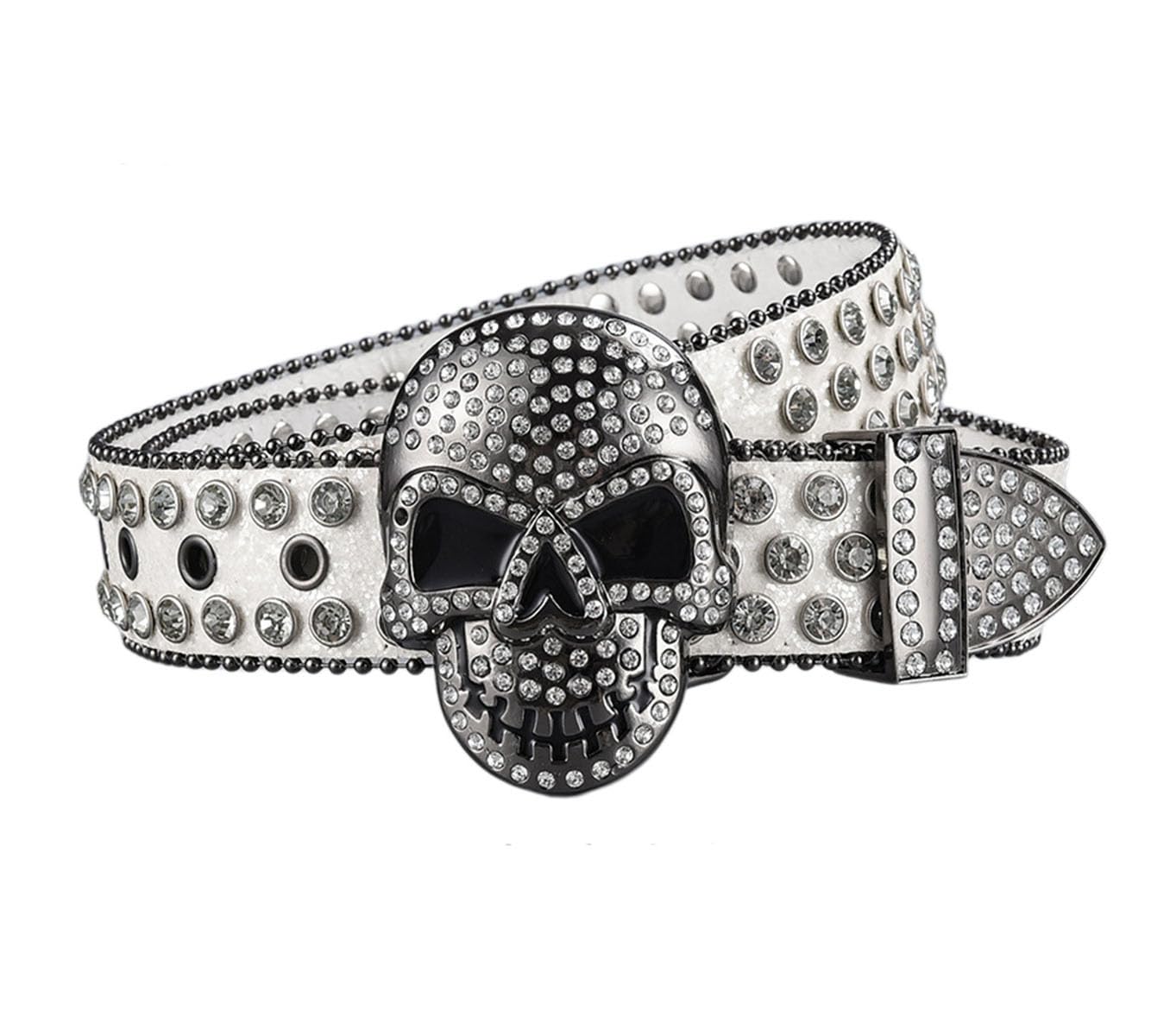 Cinturón de calavera con diamantes de imitación para hombre y mujer, estilo punk, cinturón de cristal con sello de cintura, hebilla personalizada, cinturón de poliuretano, 120 cm